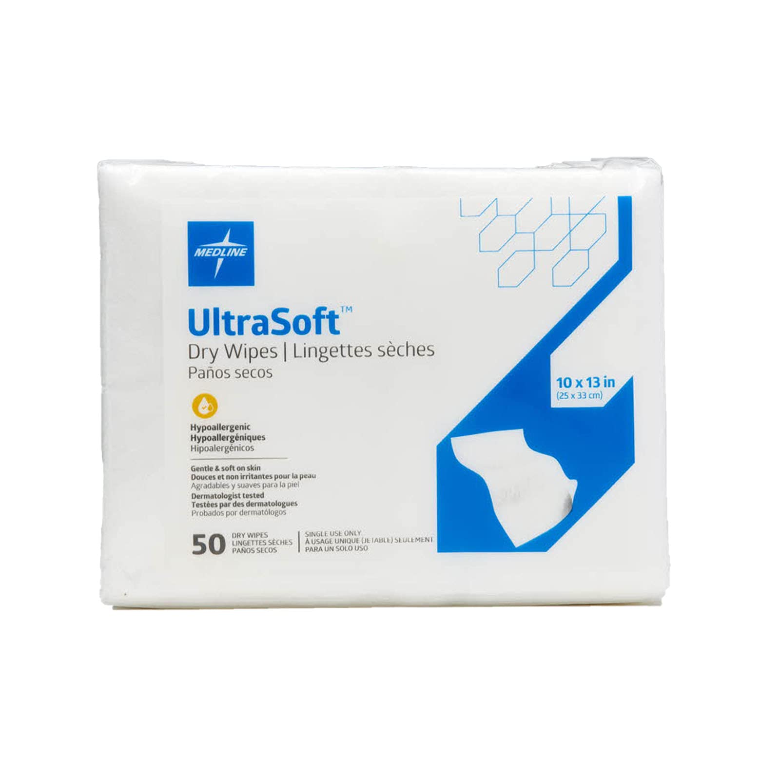 Medline Ultrasoft Absorbent Dry Cleansing Wipes - Hypoallergenic, Fragrance-Free, 10