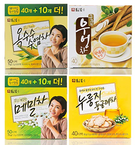 Premium Korean Tartary Buckwheat Tea 50 Bags + Corn Silk Tea 50 Bags + Burdock Root Tea 40 Bags + Roasted Rice & Solomon's Seal Tea 40 Bags - Herbal Wellness Gift Set for Detox, Weight Loss & Relaxation