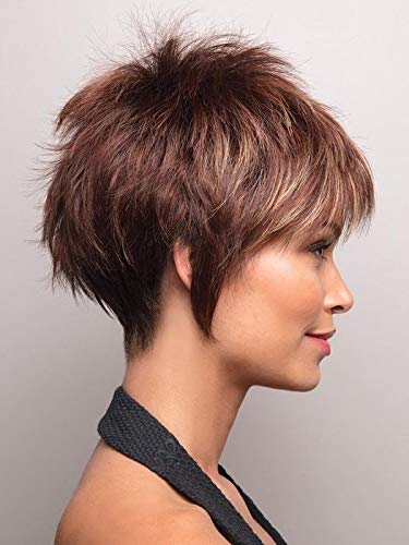 Billie Short Shag Synthetic Wig - Women's Ombre Plumberry Jam Color Spiky Layers Fringe Tapered Back Wig with MaxWigs Care Guide | Perfect for Cosplay, Halloween Costumes & Everyday Fashion