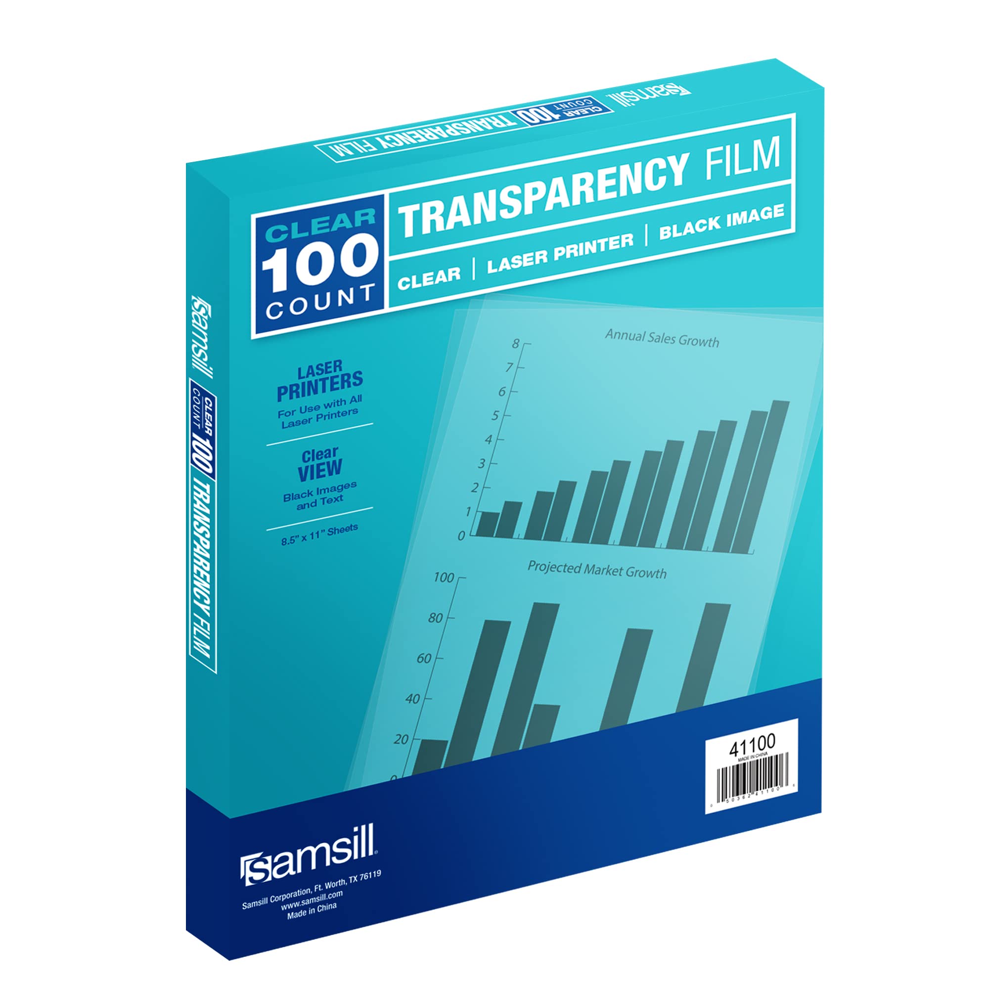 Samsill 100-Pack Clear Transparency Film Sheets for Laser Jet Printers, 8.5 x 11 Inch - Black Image Only | Projector Film & Overhead Transparencies for Presentations, School Projects & Office Use