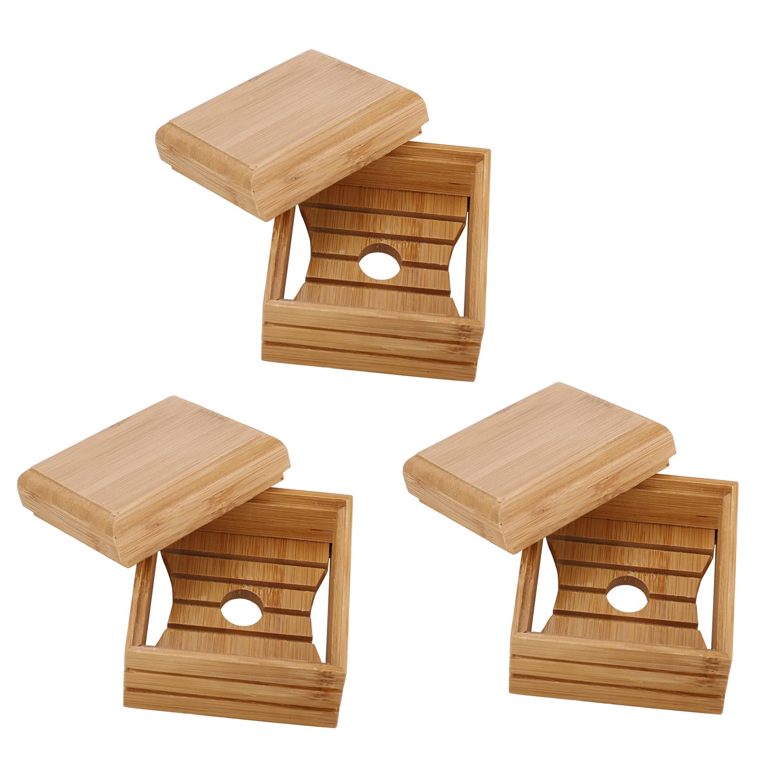 3-Pack Bamboo Wooden Soap Dishes - Natural Soap Holder & Saver Tray for Bathroom, Sink, Shower & Kitchen - Eco-Friendly Soap Storage Rack Container for Bars & Liquid Soaps