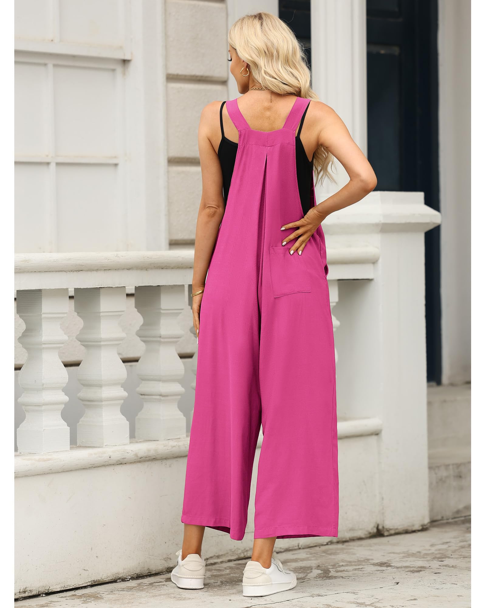 Luvamia Women's Casual Loose Wide Leg Boho Jumpsuit - Baggy Overalls with Pockets for Summer | Stylish Bib Overalls for Outdoor Activities, Music Festivals & Beach Vacations