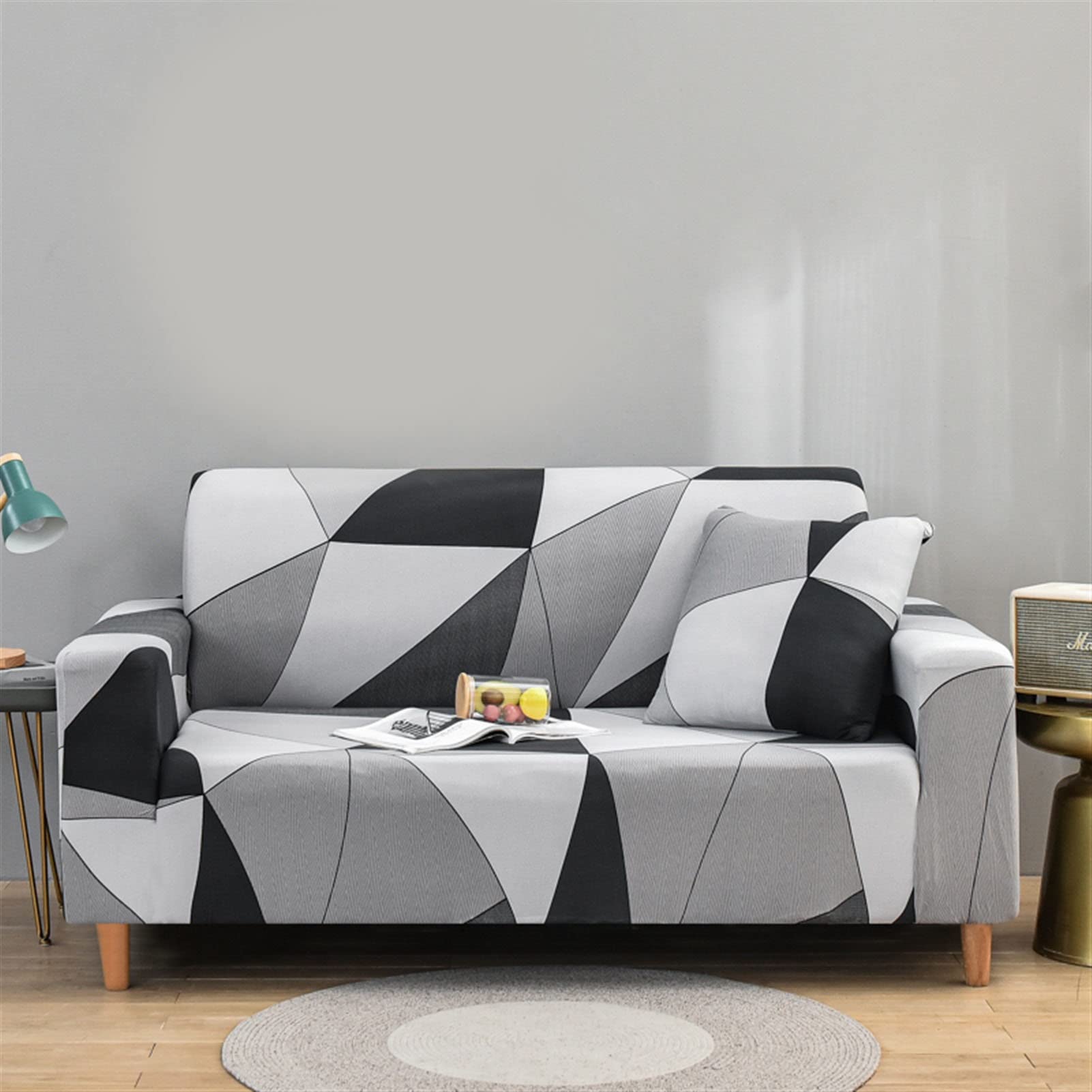 Stretch Printed Sofa Slipcover for Corner Chair & 1 Seater Couch - Soft, Durable & Washable (Color: A-02) | Perfect for Living Room, Apartment & Home Decor Protection