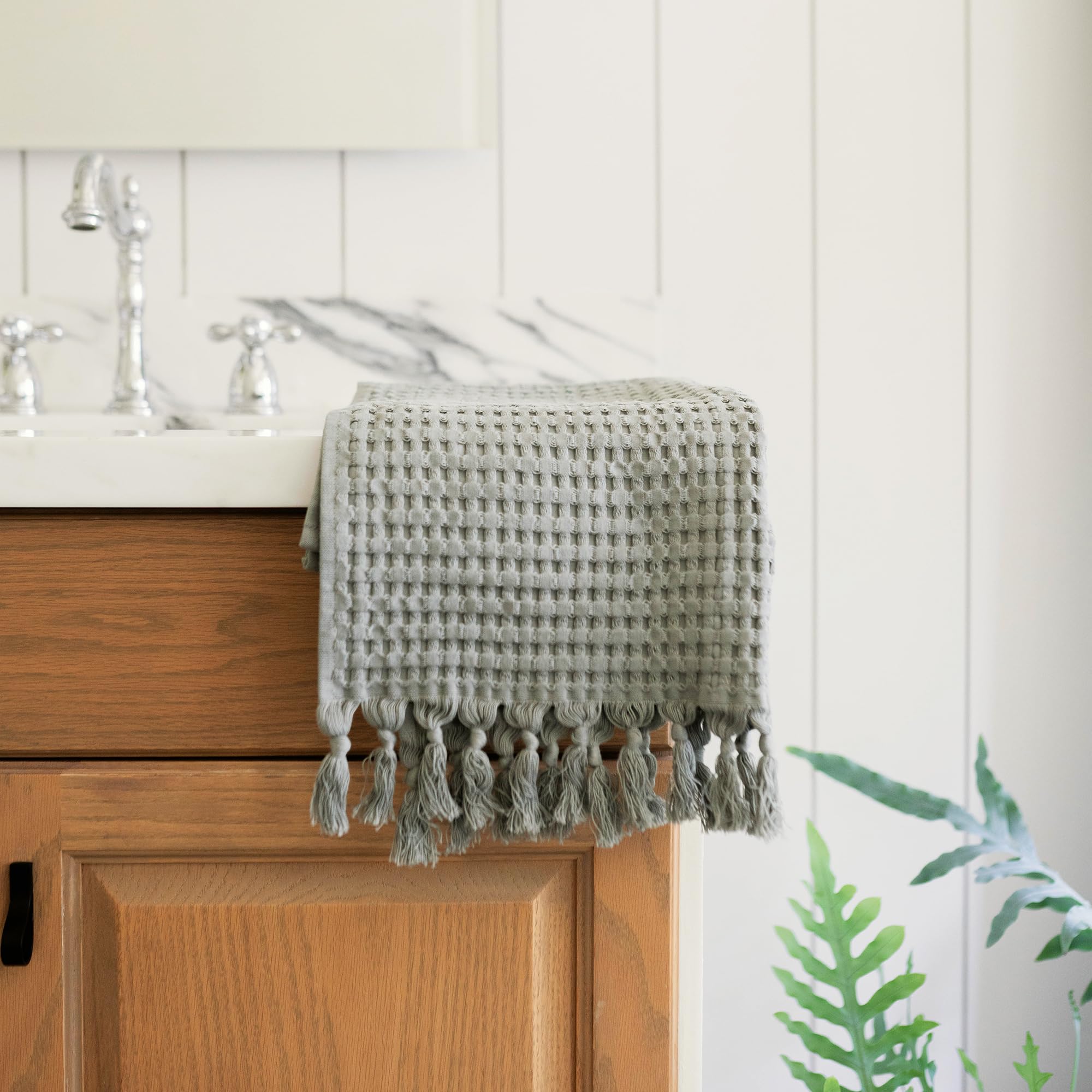 GILDEN TREE Decorative Waffle Hand Towels for Bathroom - 20x35 Inch Large Quick Drying Fingertip Towels, 2 Pack Modern Style (Sage Grey) - Perfect for Guest Bathrooms, Powder Rooms & Spa Decor