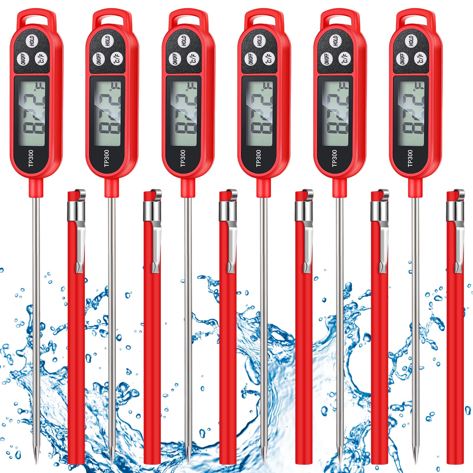 Digital Meat Thermometer with Probe - Instant Read Food Thermometer for Cooking, BBQ, Grilling, Milk & Yogurt - Waterproof Kitchen Thermometer (Red) - Perfect for Grilling, Baking, Roasting & Food Safety Checks