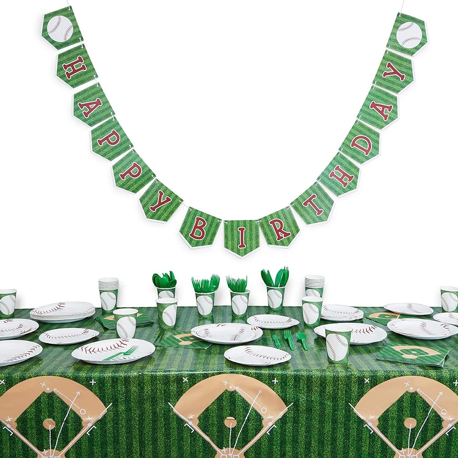 BLUE PANDA Baseball Birthday Party Supplies Set - 171 Piece Dinnerware & Banner Kit for 24 Guests | Perfect for Kids' Baseball Themed Parties, Team Celebrations & Sports Events