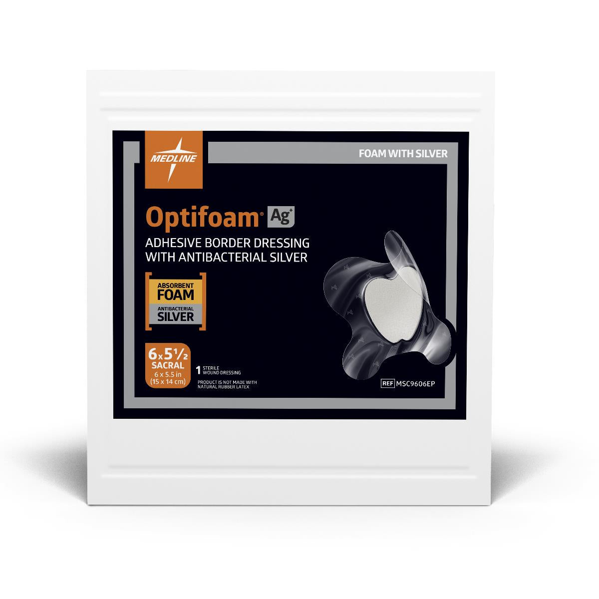 Optifoam Ag Silver Antimicrobial Adhesive Wound Dressing, 6.5 x 5.5 Inches (10 Count Box) - Ideal for Post-Surgical Care, Chronic Wounds & Burn Treatment