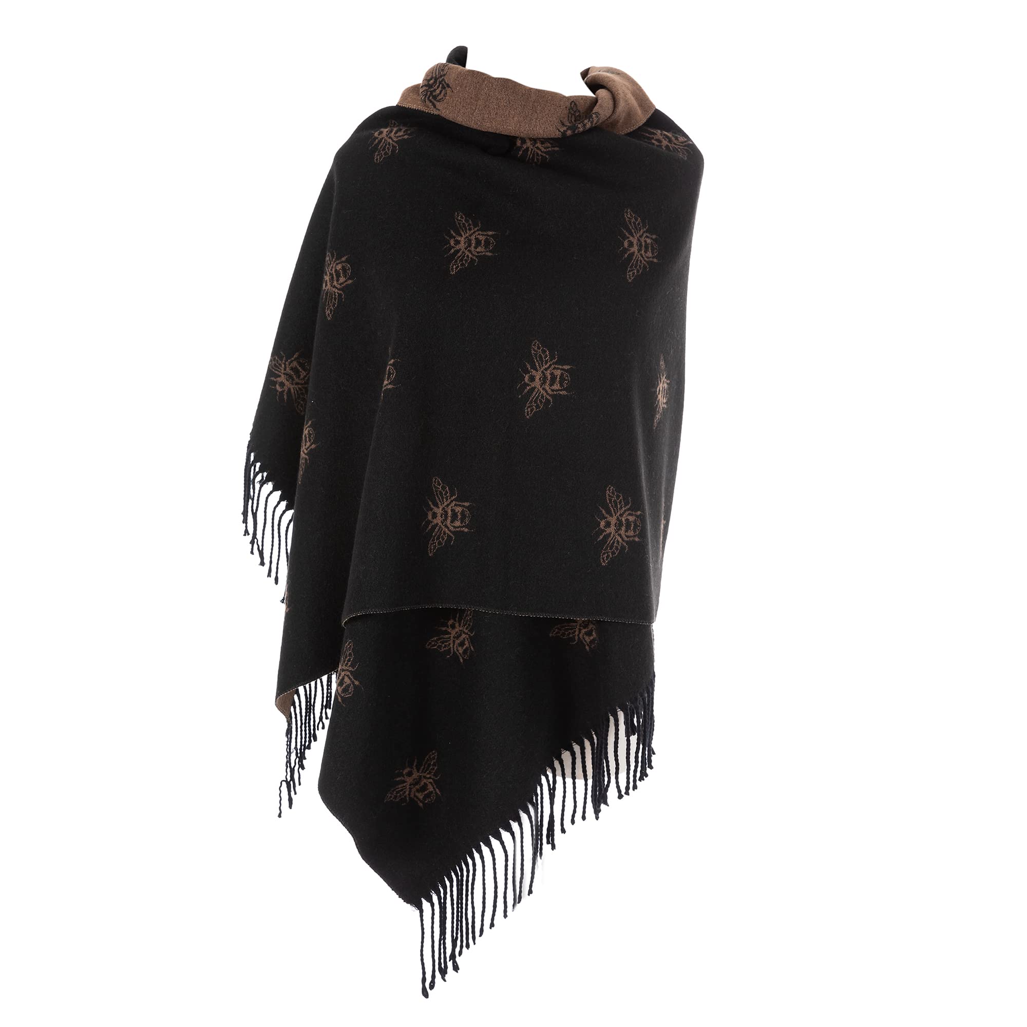 London Scarves - Reversible Winter Scarf for Women & Men, Thick Long Bumble Bee Print Fashion Shawl (Black/Gold) - Perfect for Cold Weather, Office, Travel & Outdoor Activities