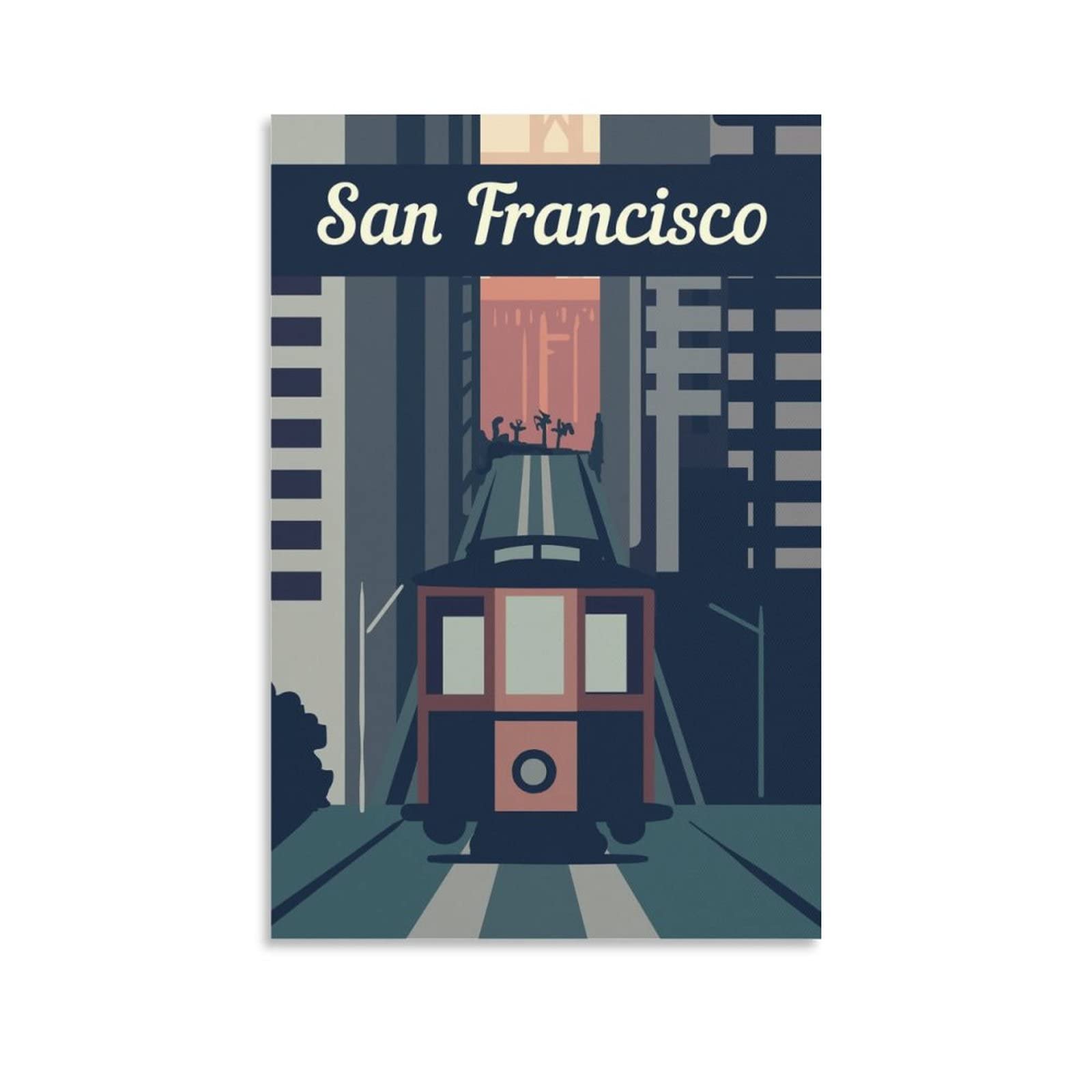 Vintage San Francisco Travel Posters - Retro City Street Prints Canvas Wall Art for Living Room & Bedroom Decor - Perfect for Home, Office & Cafe Wall Painting