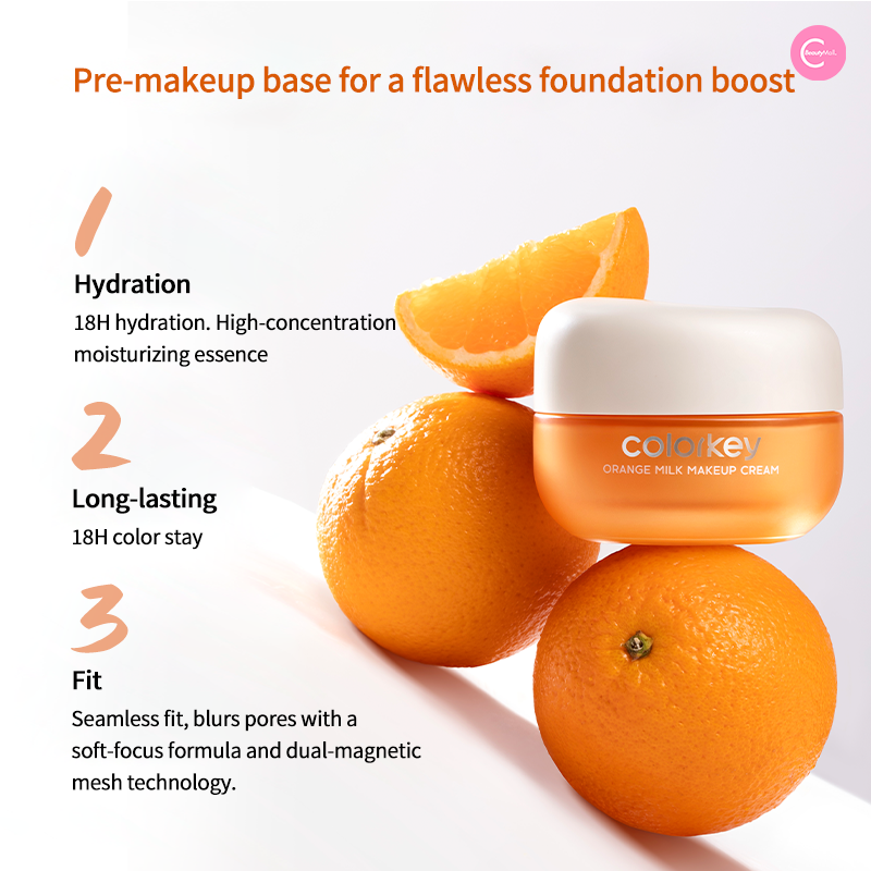 Colorkey Orange Glow Primer Cream - Brightening Face Makeup Base for Dull Skin | Perfect for Daily Makeup & Photo Shoots