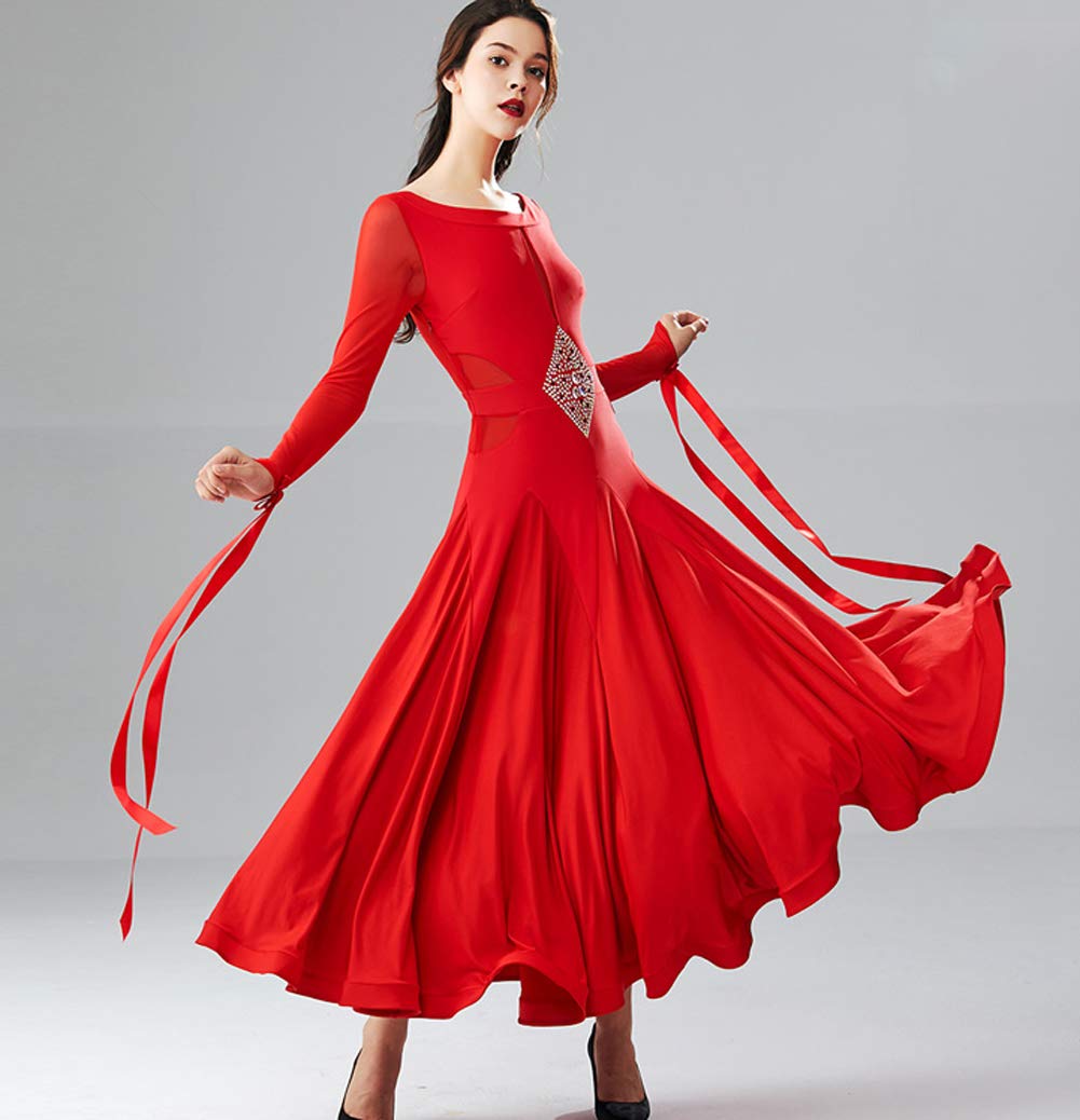 Elegant Long Sleeve Ballroom Dance Dress - Modern Flamenco & Waltz Performance Gown - Professional Standard Practice Wear & Competition Costume for Latin, Swing & Social Dancing