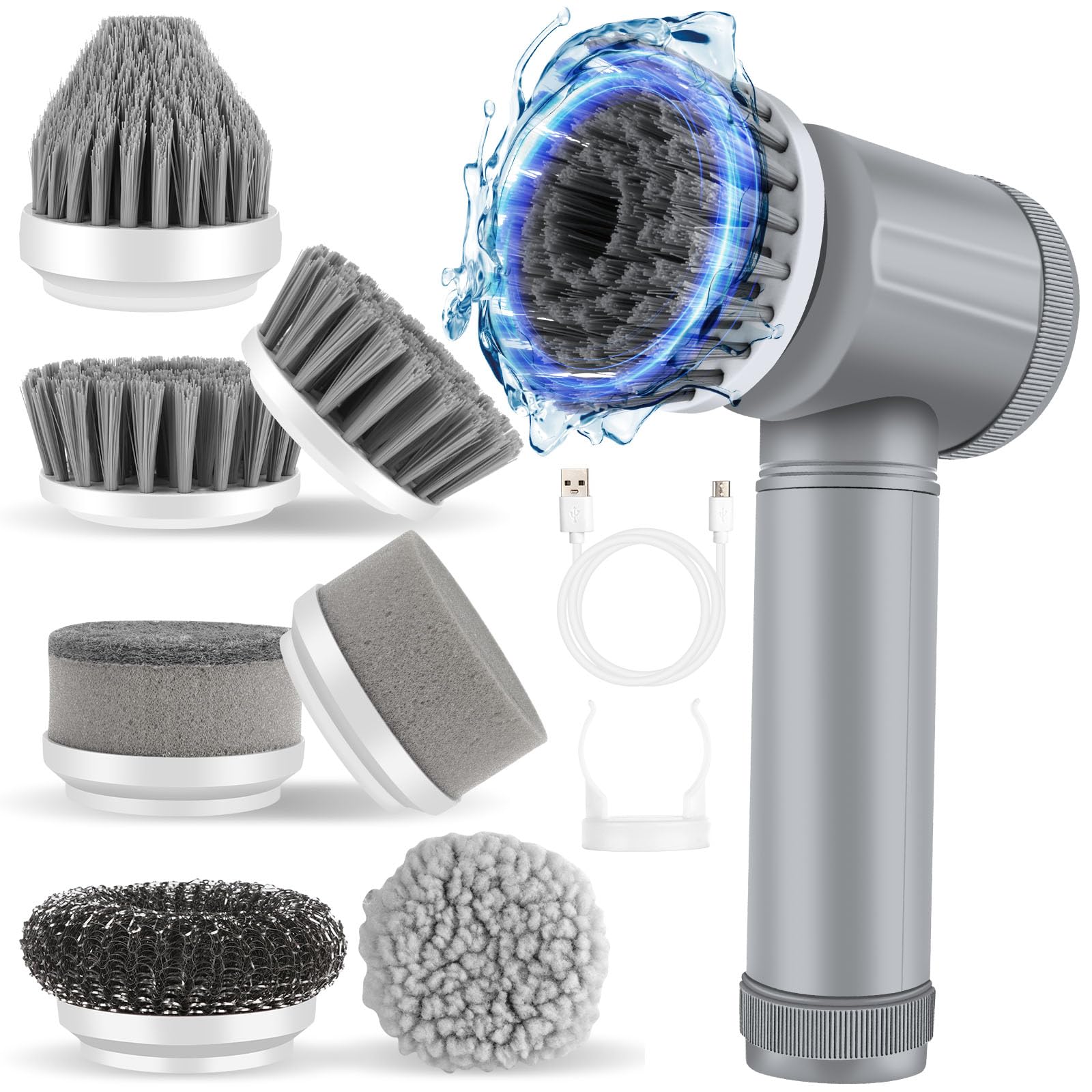 **Portable Electric Scrubber - Cordless Power Cleaning Brush with 7 Replaceable Brush Heads for Bathroom, Kitchen, Tile, Grout & Stove - Deep Clean Floors, Tubs & Hard Surfaces**    *(Perfect for Bathroom Cleaning, Kitchen Deep Cleaning, Tile & Grout Scrubbing, and Stove Degreasing)*