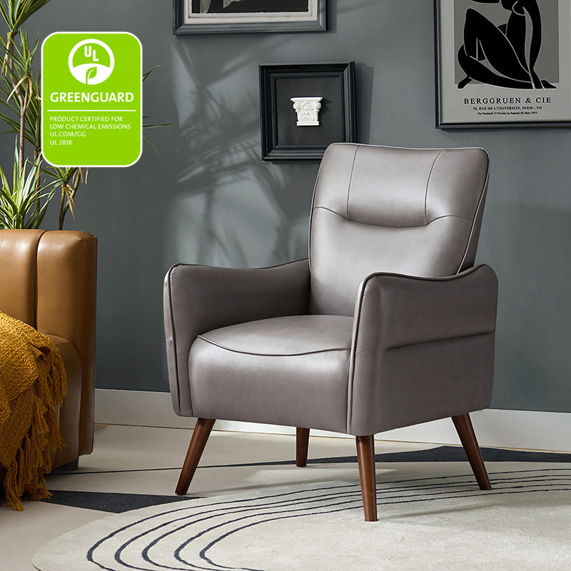 Clara Vegan Leather Armchair - Modern PU Leather Lounge Chair for Living Room, Office & Bedroom - Comfortable Mid-Century Style Accent Chair with Sturdy Metal Legs