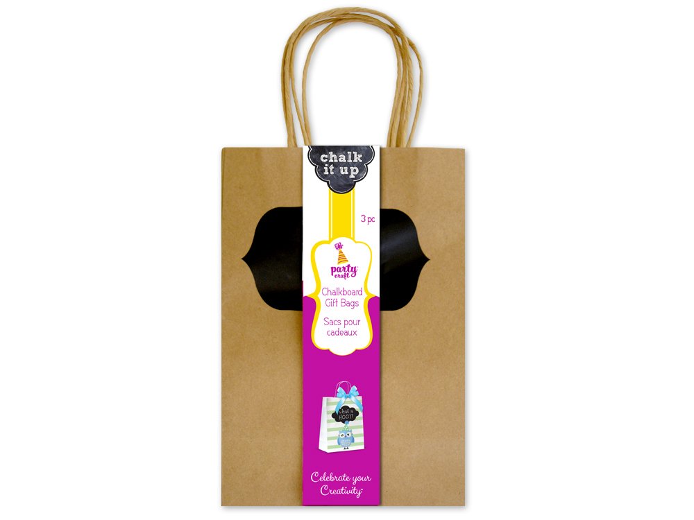 Party Craft PC402B Chalk-It-Up Kraft Gift Bags & Treat Bags - Perfect for Birthday Parties, Baby Showers, and Classroom Rewards
