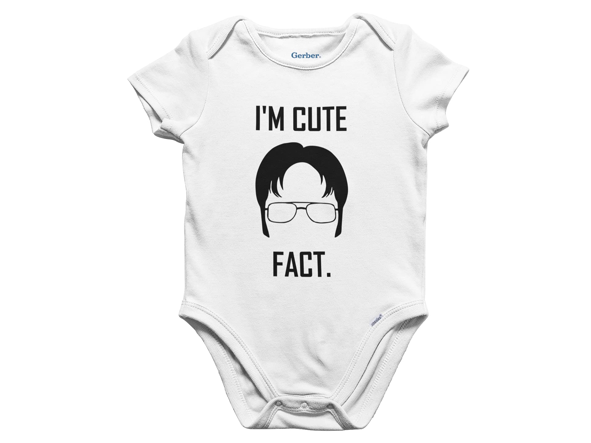 Dwight Schrute Baby Organic Cotton Romper - 'I'm Cute, Fact' Funny Baby Onesie | Brain Juice Tees | Soft & Comfortable for Newborns & Infants | Perfect for Playtime, Family Photos & The Office Fans