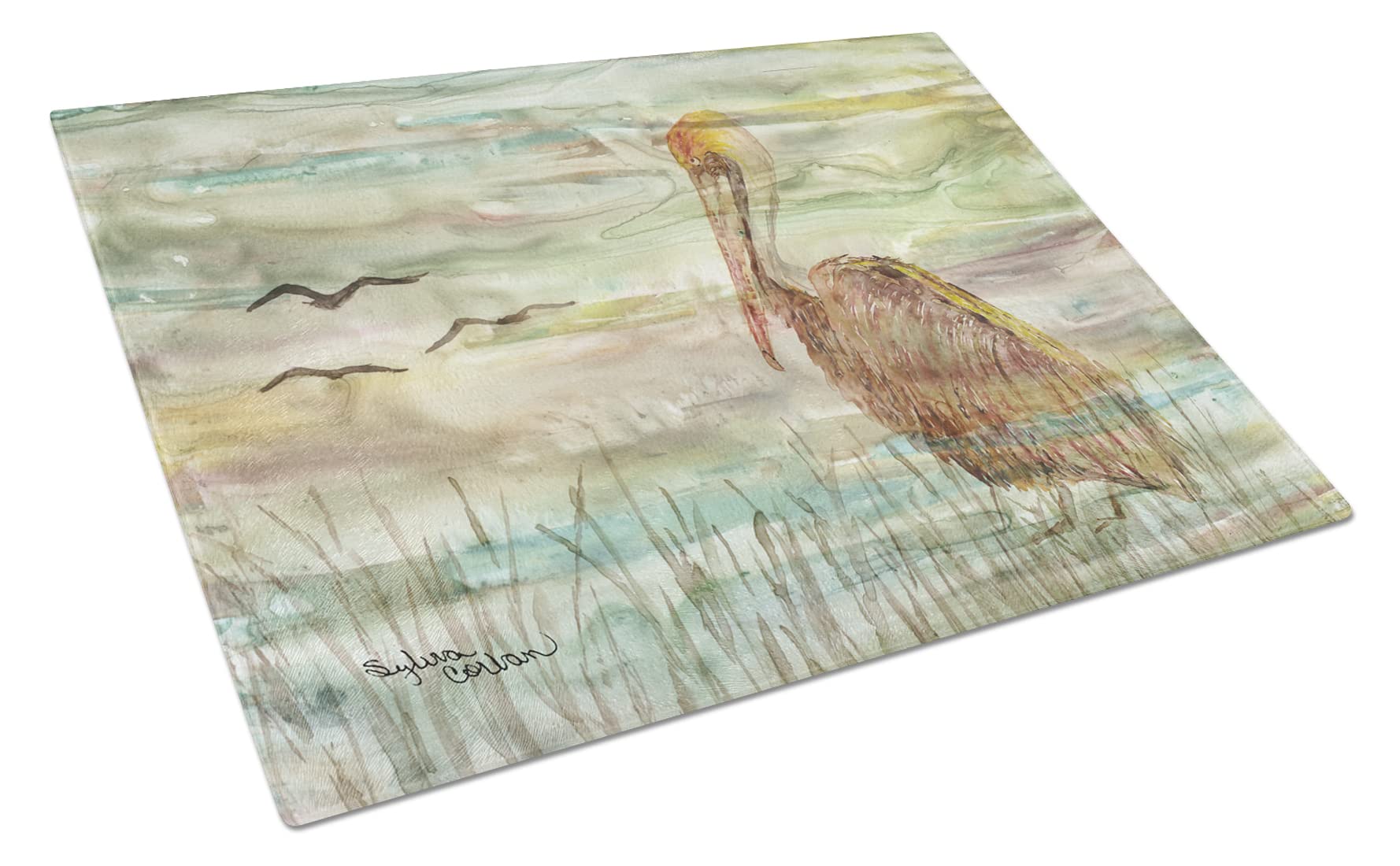 Brown Pelican Sunset Tempered Glass Cutting Board - Large Decorative Kitchen Chopping & Serving Board - Durable & Stylish for Entertaining, Cooking, and Home Decor