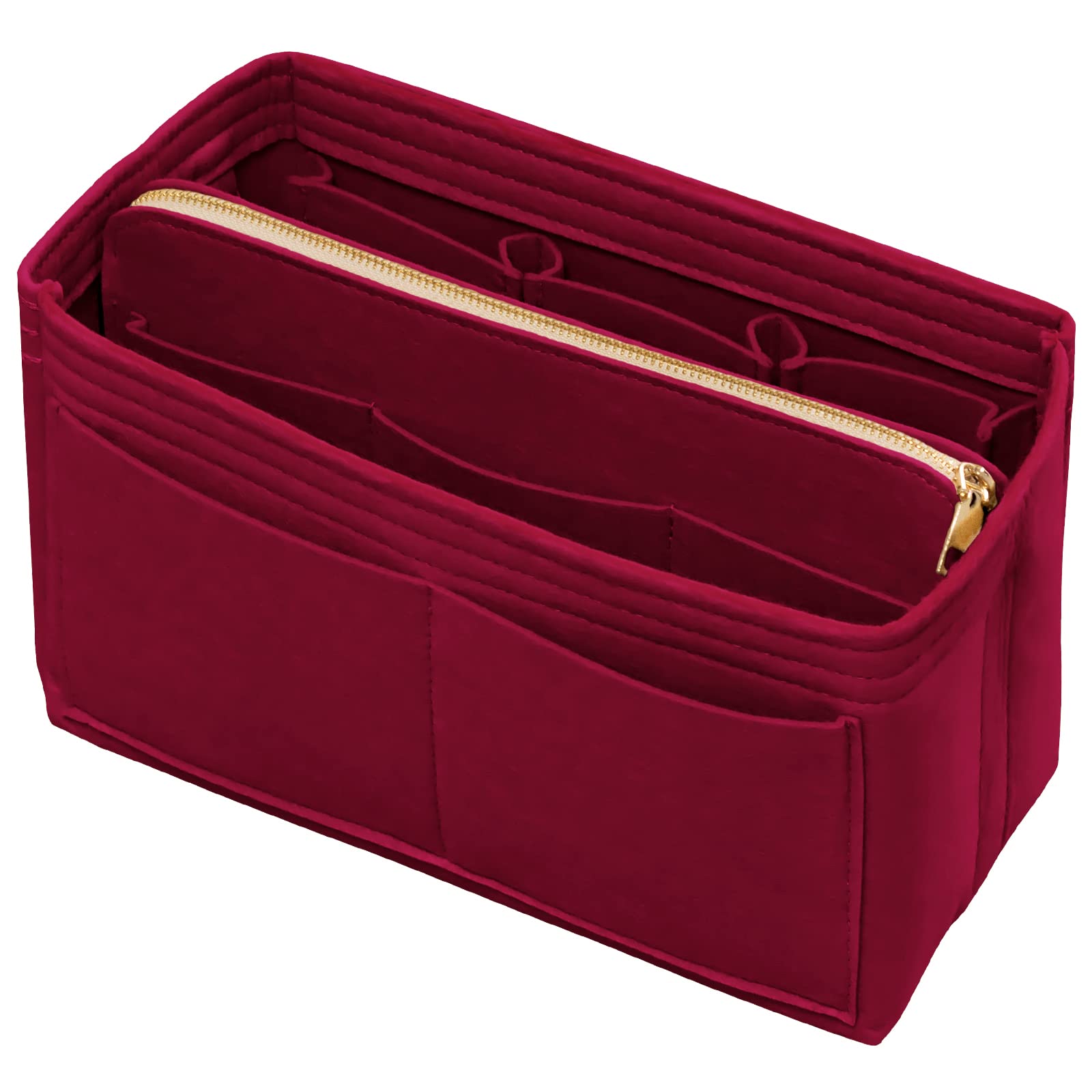 Premium Zippered Felt Purse Organizer Insert - Large Dark Red Handbag Organizer with Keychain | Perfect for Tote Bags, Travel & Everyday Use