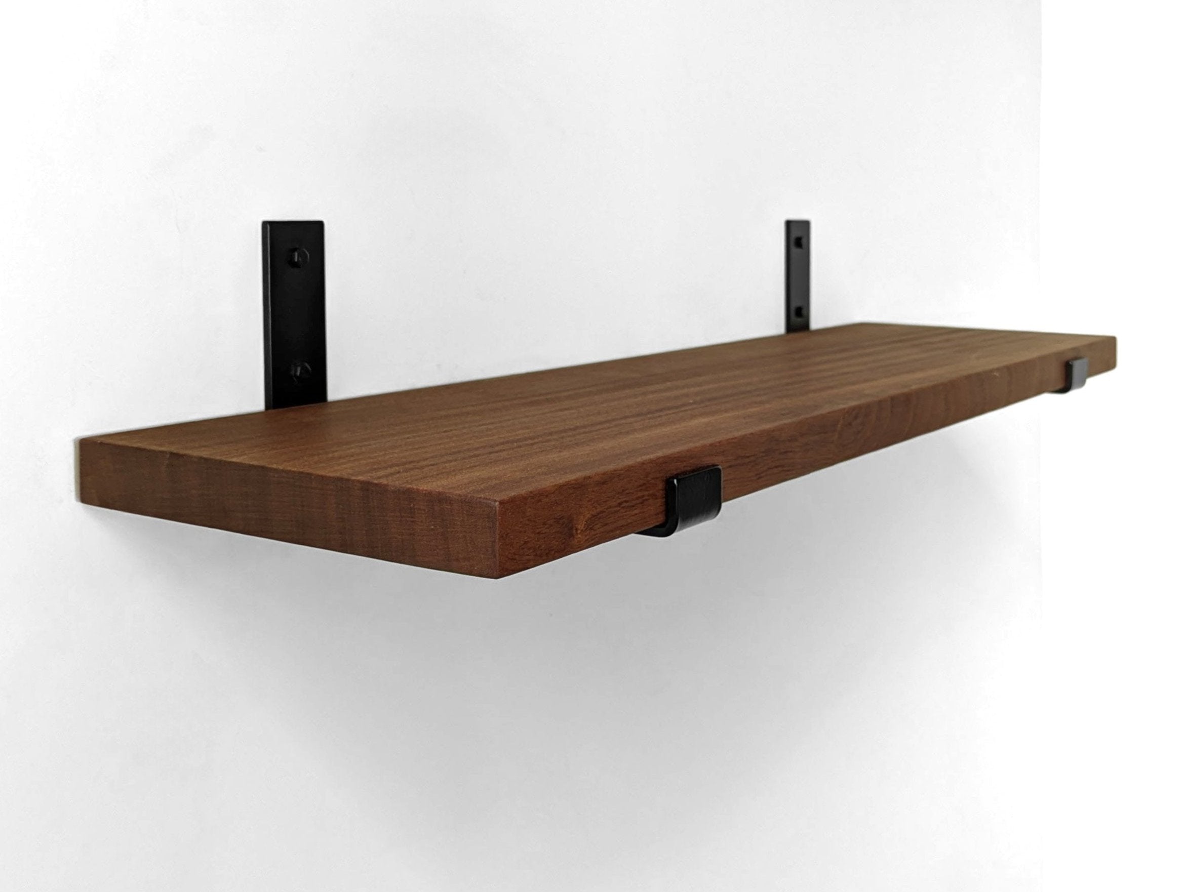 Sturdy Oak Wood Shelf with Black Steel J Brackets - Heavy Duty Floating Shelves for Living Room, Kitchen, or Office Storage