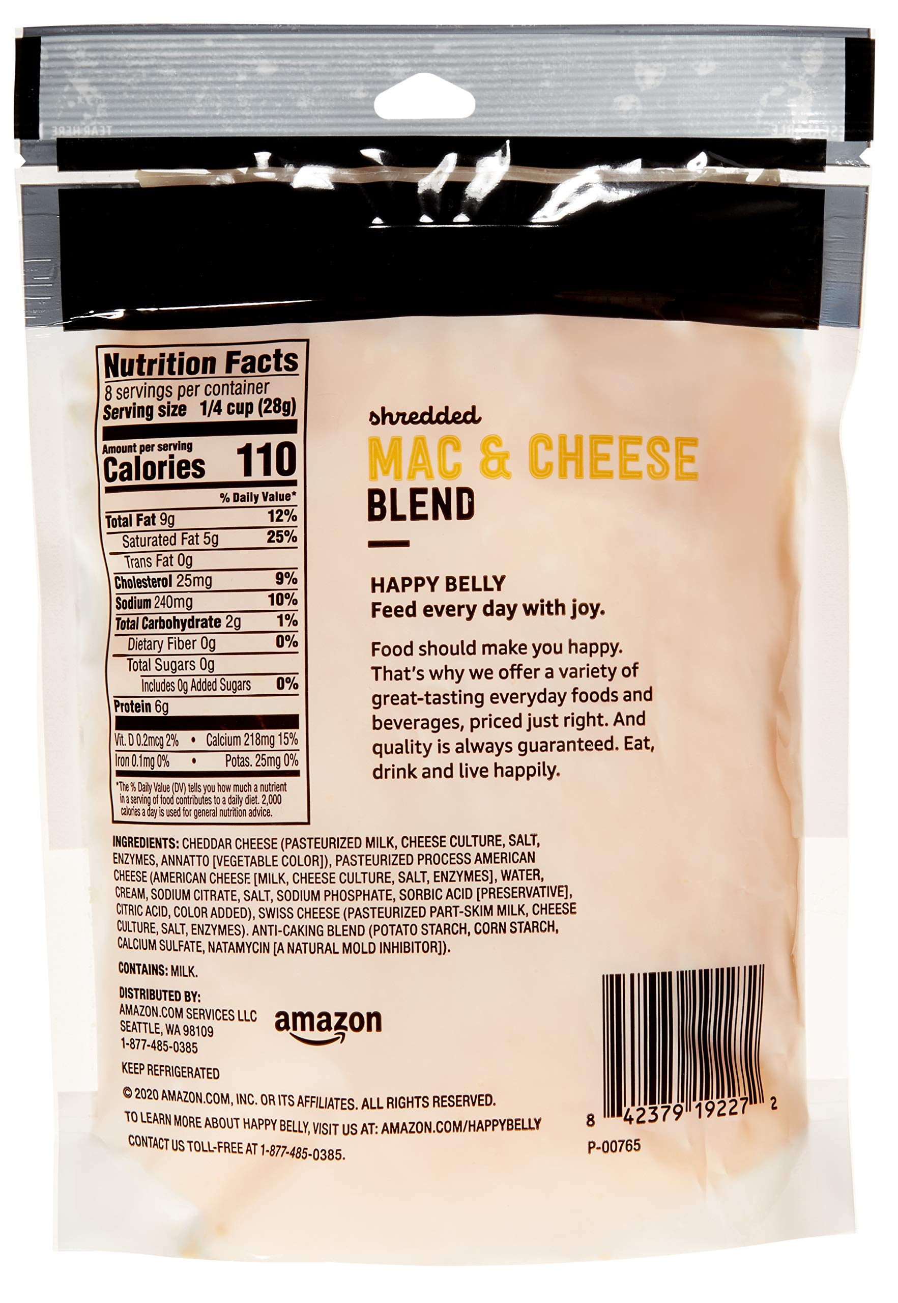 Happy Belly Shredded Mac & Cheese Blend - 8 Oz | Amazon Brand | Perfect for Quick Meals, Snacks & Family Dinners