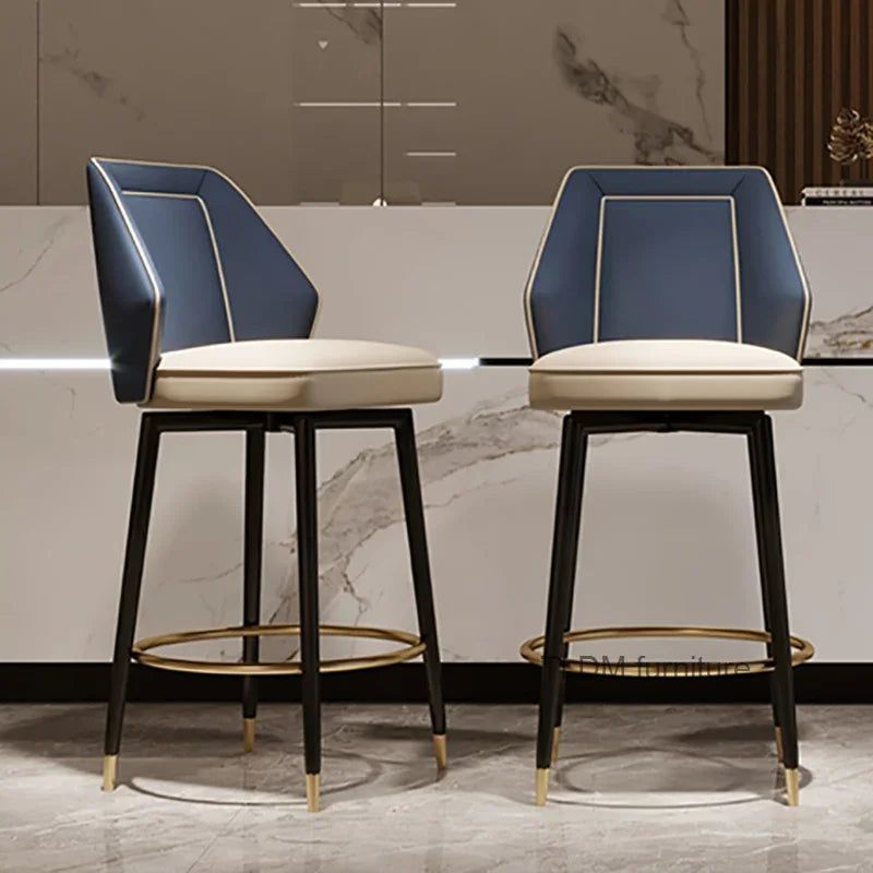 Nordic Leather Bar Stool - Modern Counter Height Barstool with Backrest, PU Leather Seat & Metal Base for Kitchen Island, Breakfast Nook & Home Bar Decor