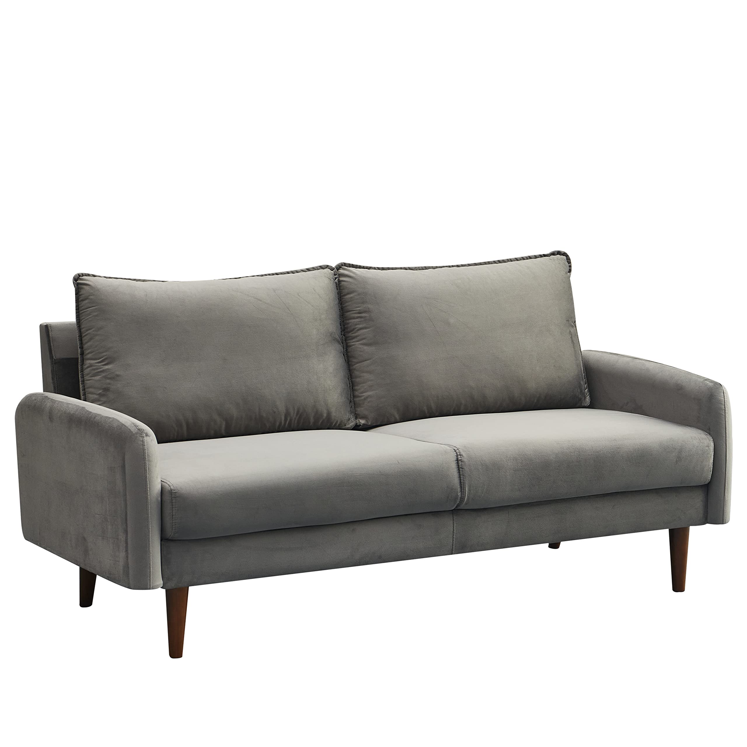 Mid-Century Modern Velvet Sofa with Wooden Legs - Grey Living Room Couch for Home, Office & Lounge | Comfortable & Stylish Seating Furniture