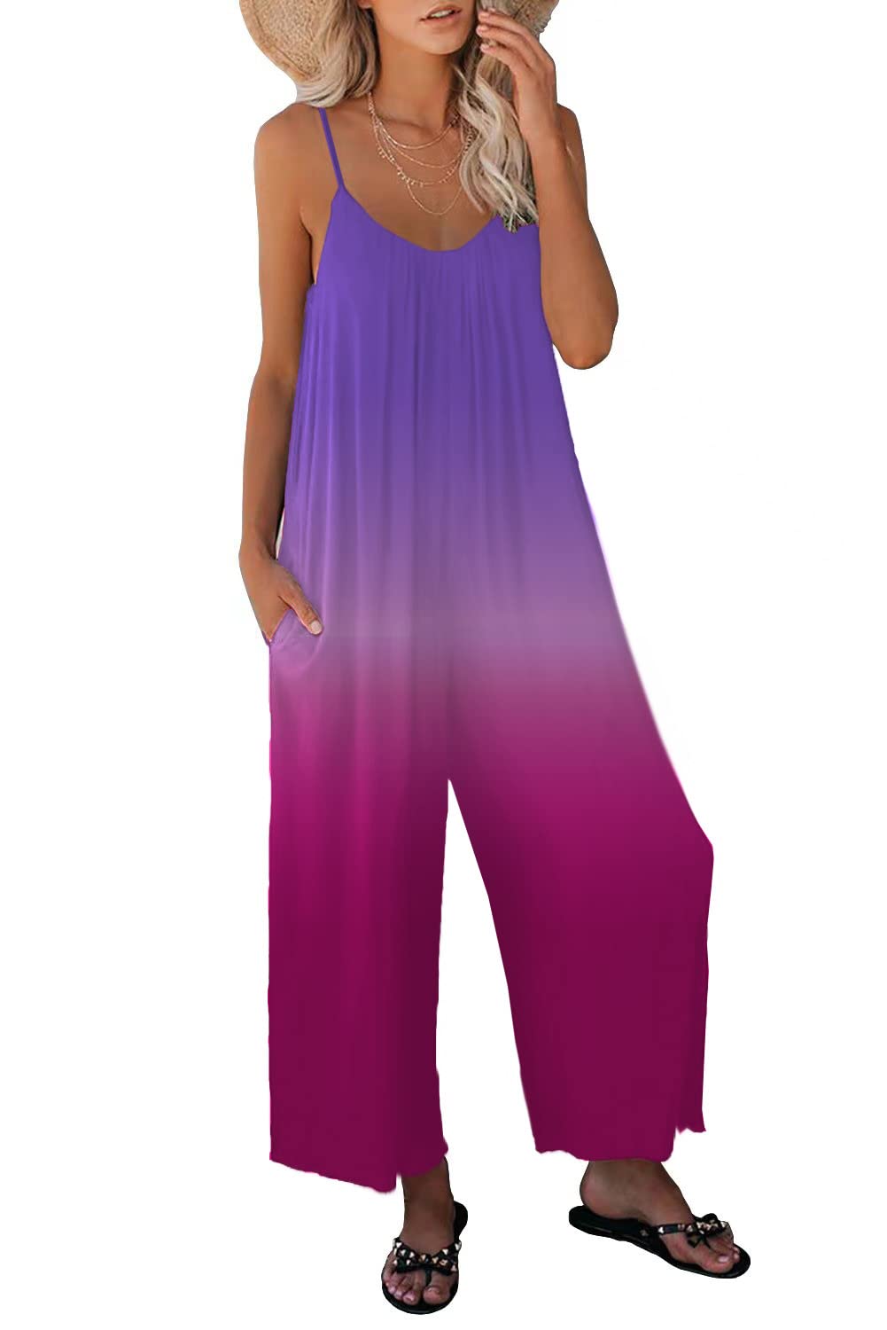 ZHUOFEI Women's Casual Sleeveless Jumpsuit - Adjustable Shoulder Strap, Loose Fit with Pockets | Summer Romper for Beach, Travel & Everyday Wear