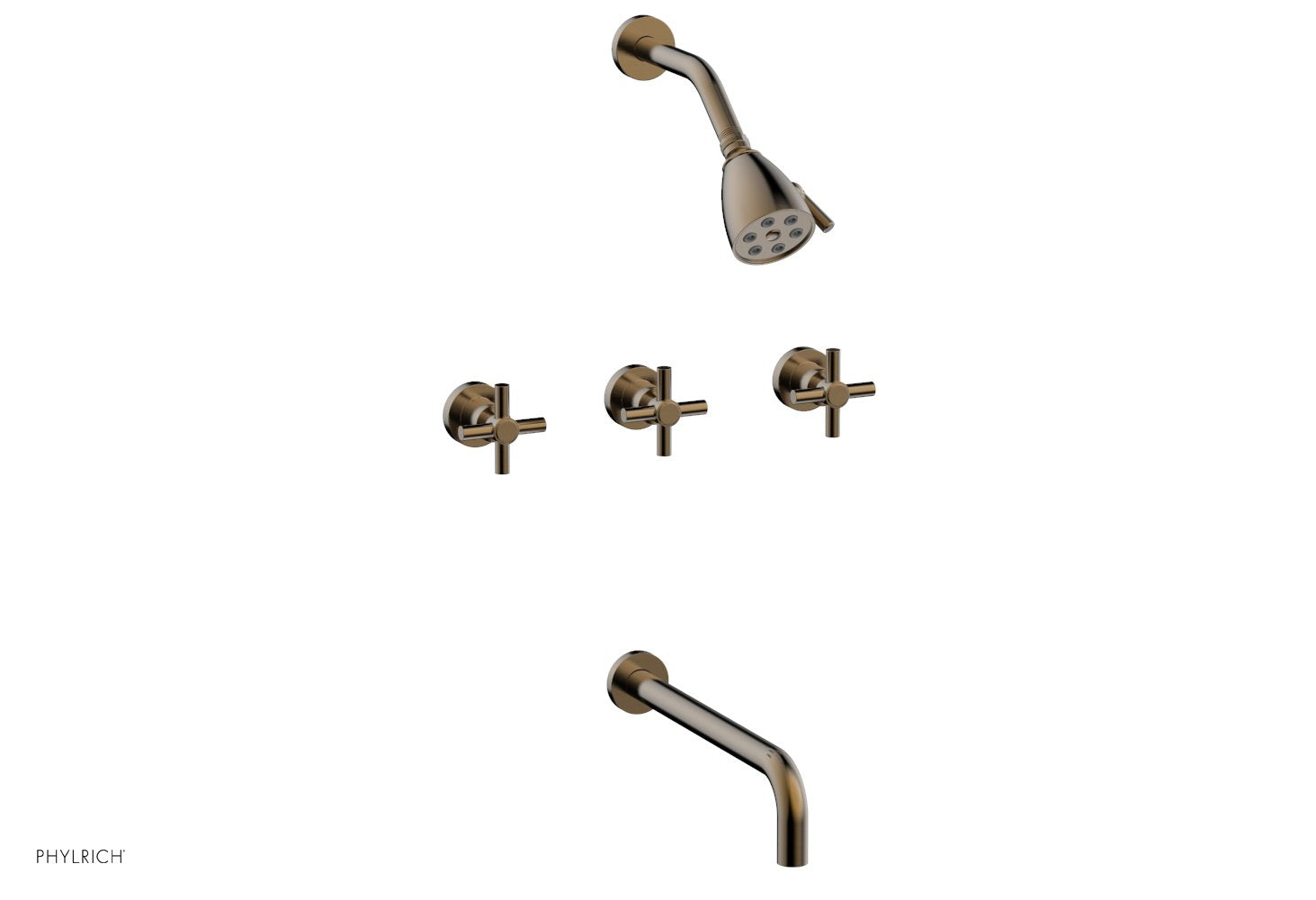 BASIC Three Handle Tub and Shower Faucet Set with 12-Inch Spout and Tubular Cross Handles (Model D2134-12) - Perfect for Bathroom Renovation and Modern Home Upgrade
