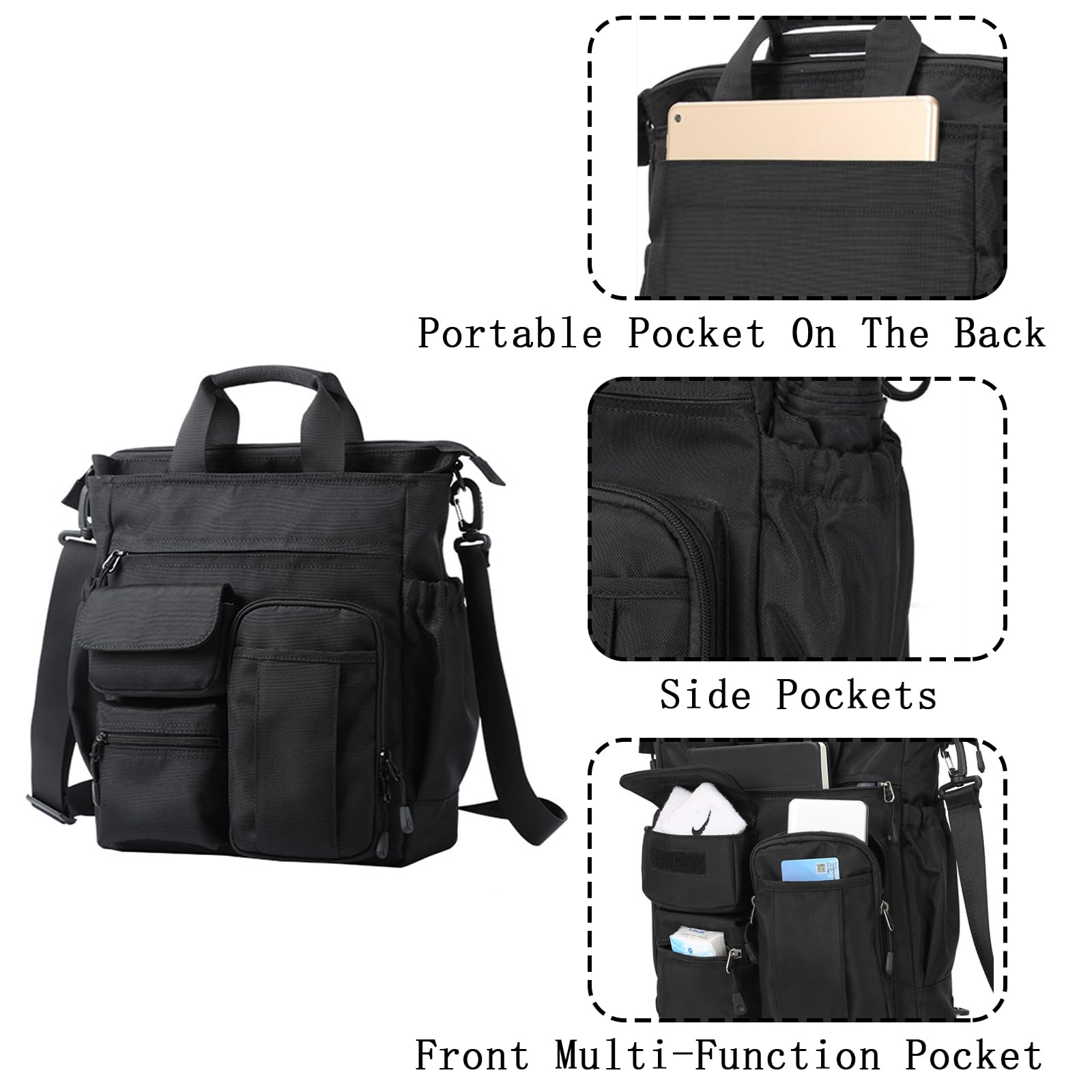 Men's Messenger Crossbody Shoulder Bag - Durable Work & Travel Laptop Briefcase with Multiple Pockets - Business Office & Commuting Essential (Black)