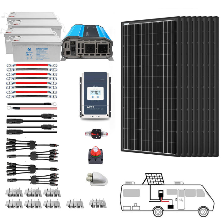Acopower 100W Monocrystalline Solar Panel RV System with 800Ah Gel Battery - 3KW 800W Power Output for Off-Grid Camping & Emergency Backup