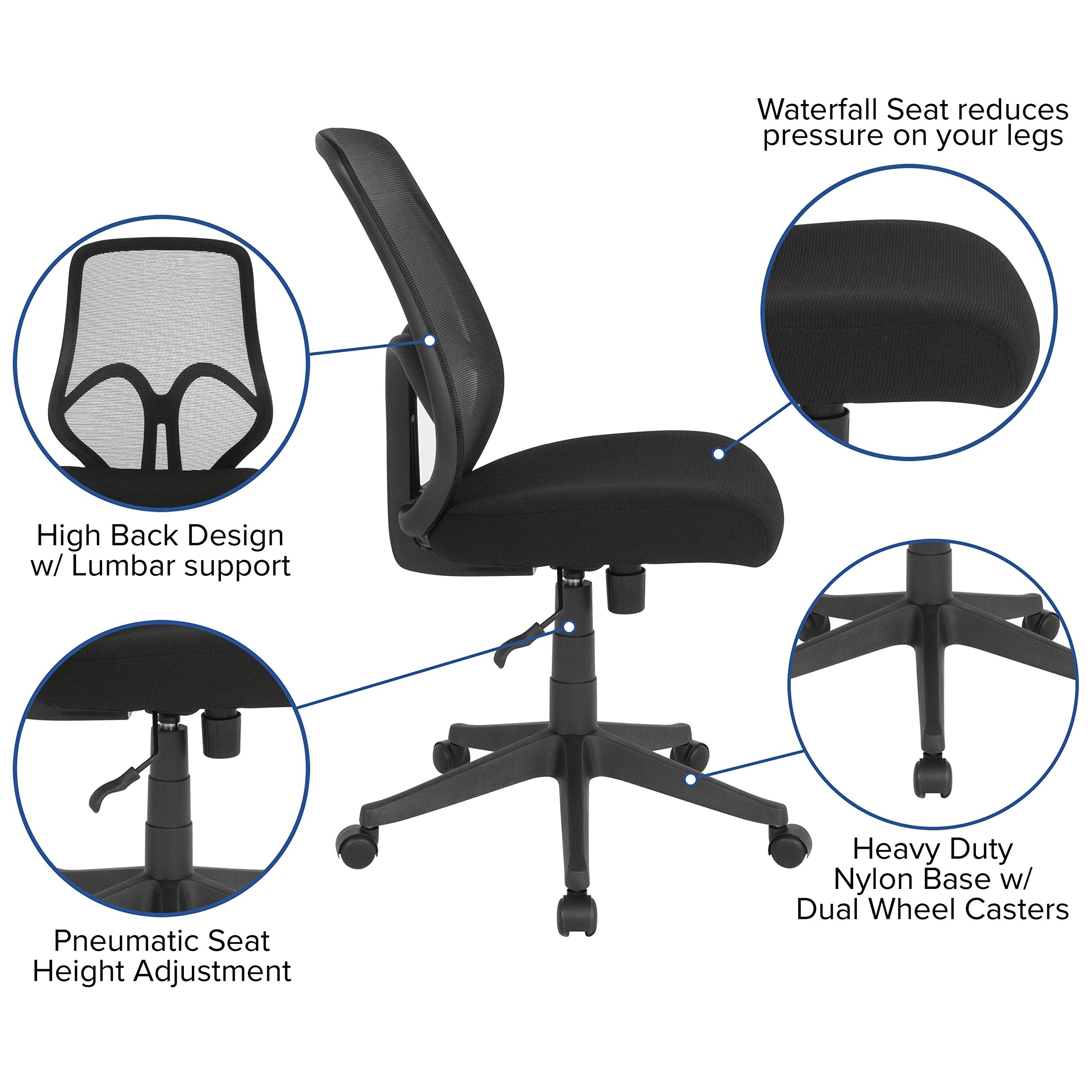 Ergonomic High Back Black Mesh Office Chair with Lumbar Support - Adjustable Swivel Task Chair for Home & Office Workspace, Gaming, and Long Hours Sitting Comfort