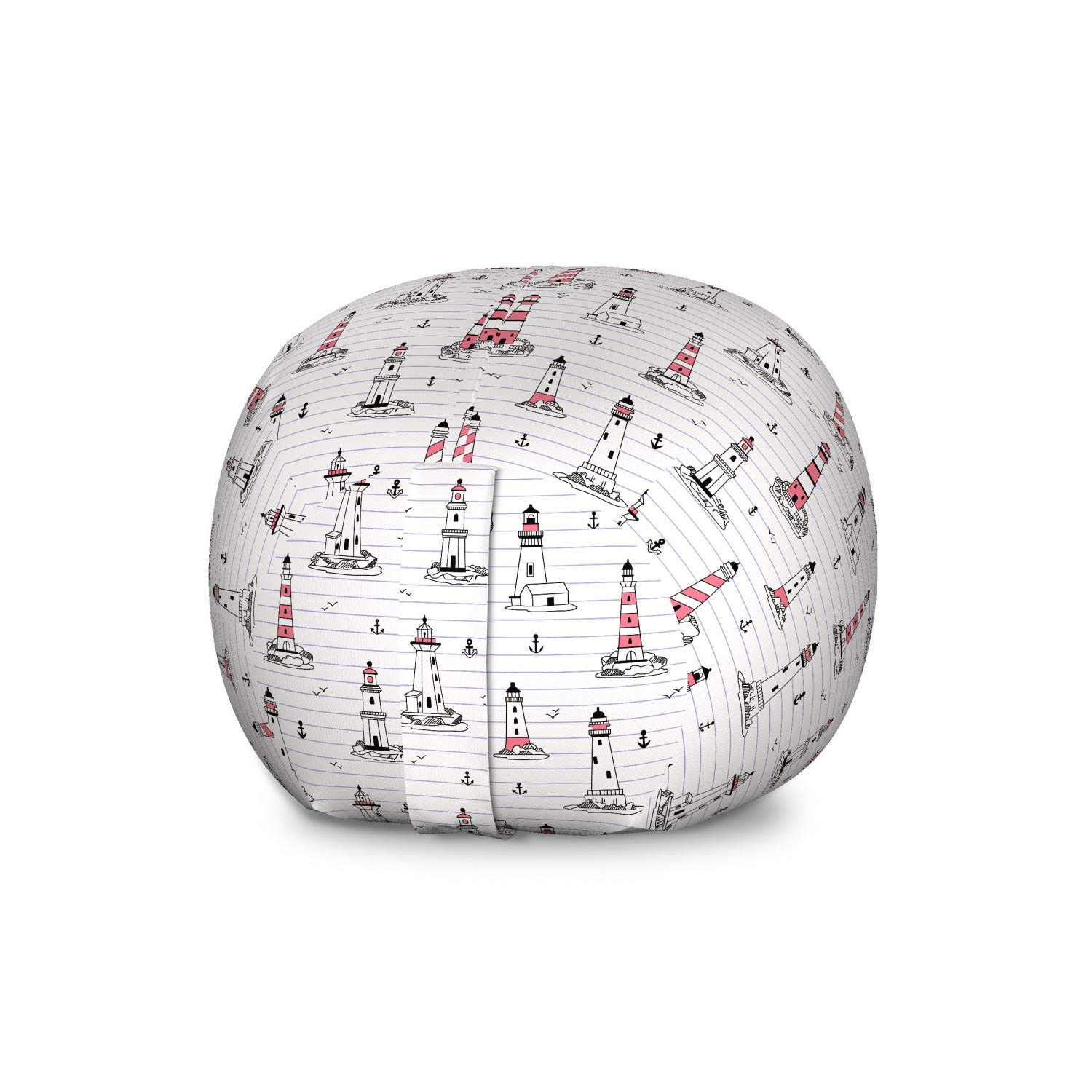 Ambesonne Lighthouse Storage Toy Bag Chair - Nautical Themed Notebook Pattern with Seagulls & Anchors Doodle Design | Washable Stuffed Animal Organizer | Large Size in Pink Lilac Black | Perfect for Kids' Room, Nursery & Playroom Organization