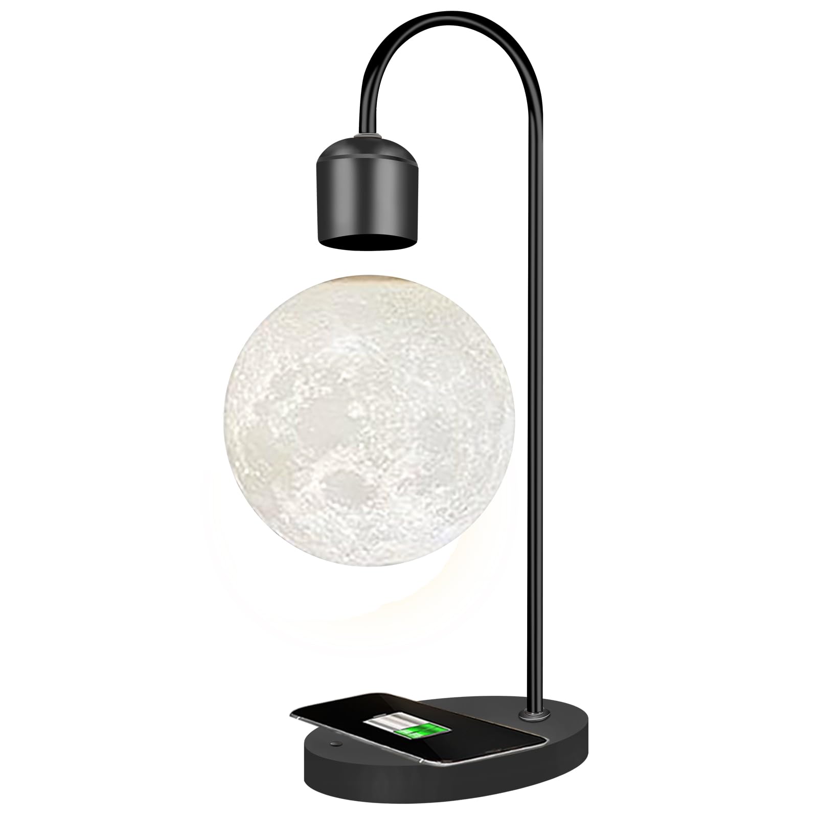 Zero Gravity Floating Moon Lamp - Magnetic Levitating LED Night Light with Wireless Charging Pad, Black Plastic Desk Decor for Home, Office & Gifts | Bedroom, Living Room, Nursery Night Light