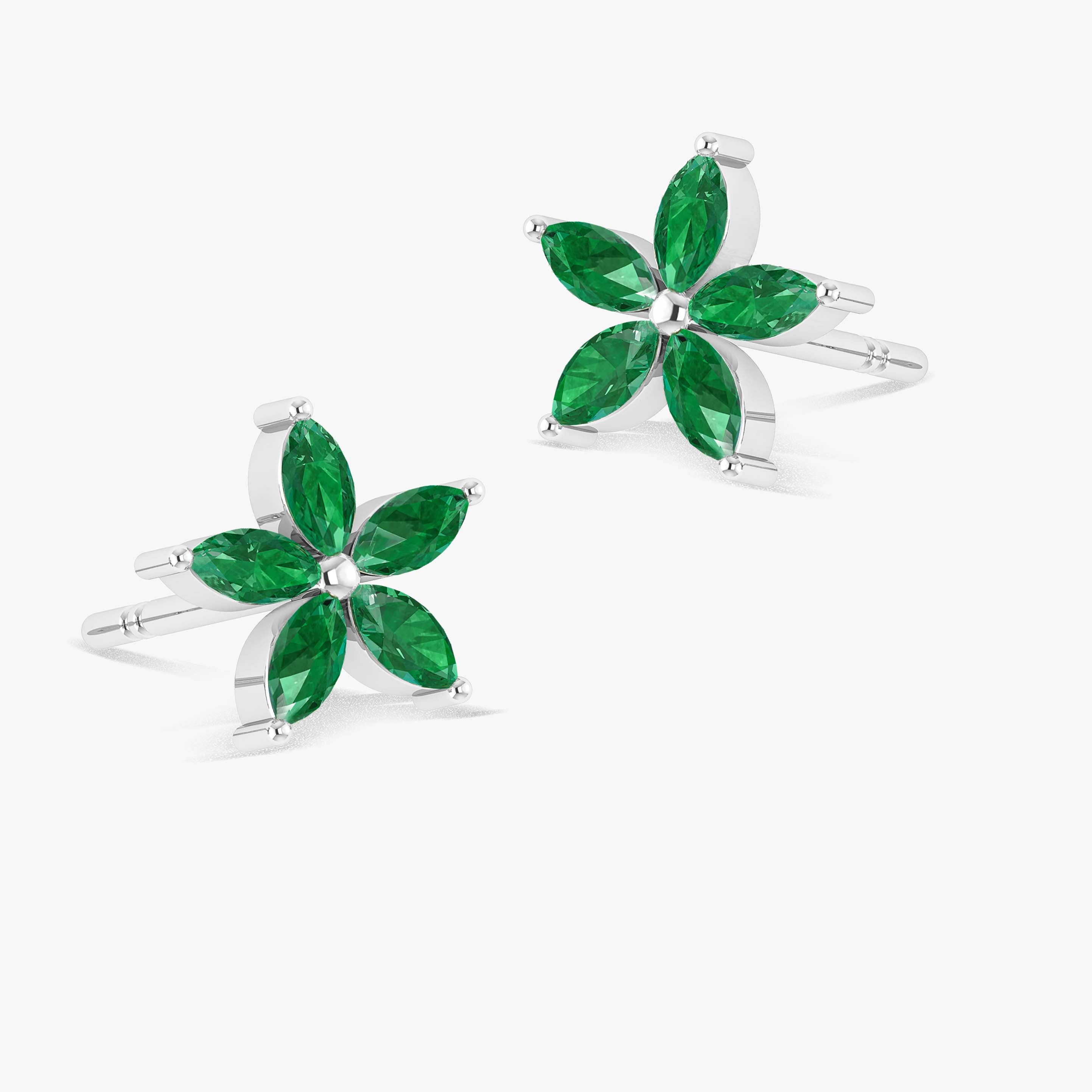 Green Emerald Flower Stud Earrings for Women – Elegant Floral Jewelry Gift for Birthday, Wedding & Special Occasions