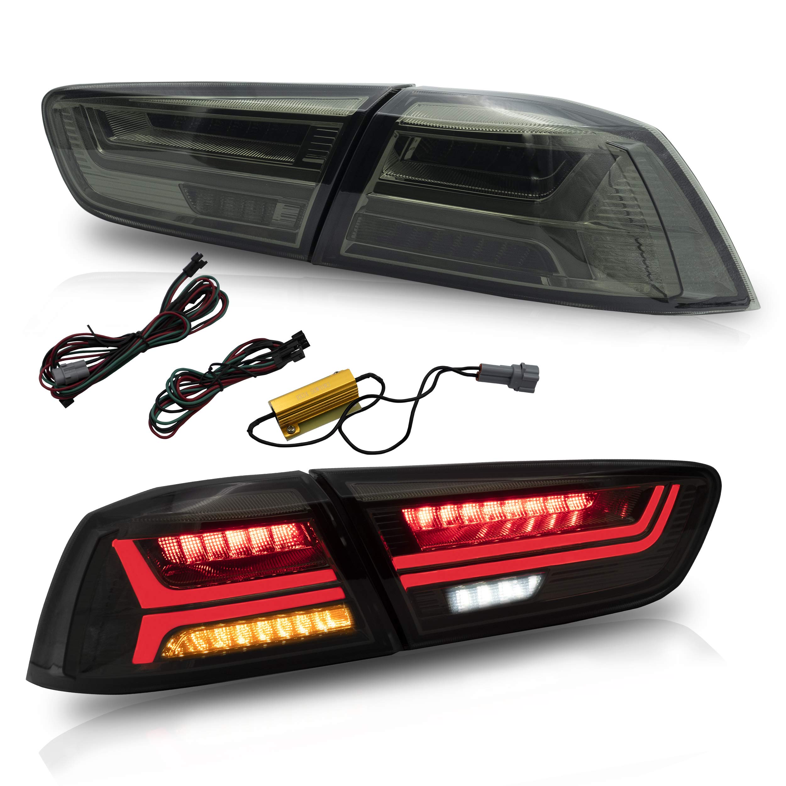 VLAND Smoked Tail Lights Assembly for Mitsubishi Lancer & EVO X 2008-2020 - DRL, Sequential Turn Signal & Fog Lights - Perfect for Night Driving & Car Customization (Not for Sportbacks/Fortis/IO)