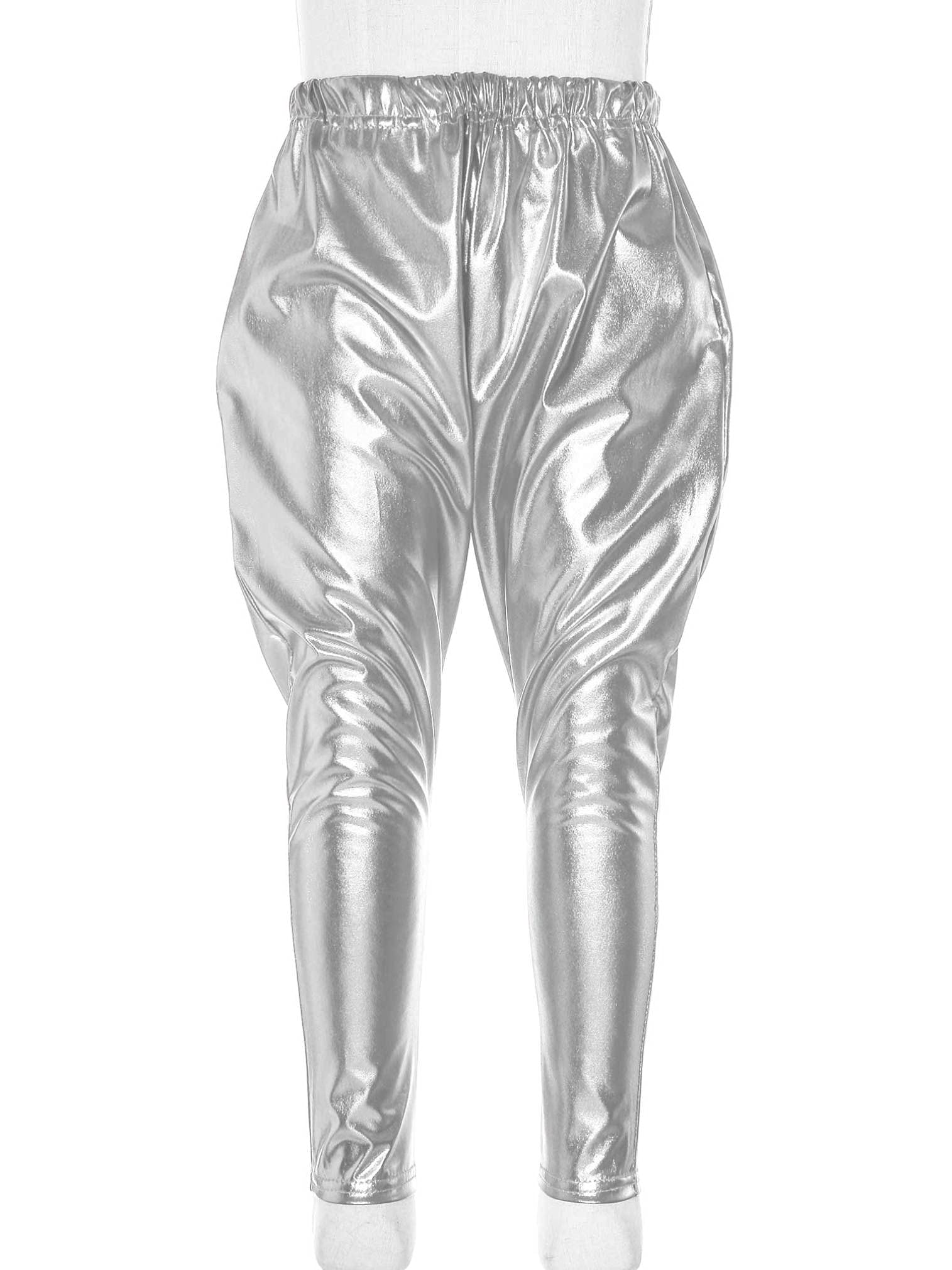 Shiny Metallic Dance Harem Pants for Girls & Boys - Stretchy Jazz Hip Hop Latin Ballet Leggings - Perfect for Dance Classes, Performances & Costumes