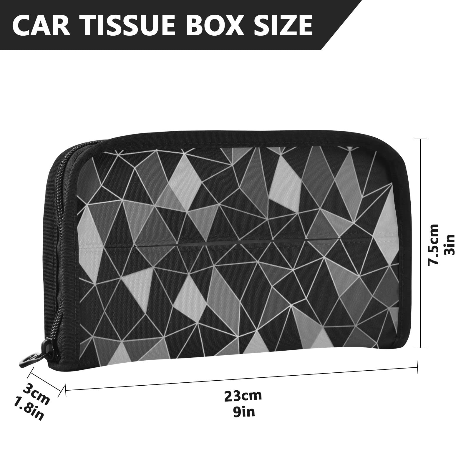 Geometric Black Grey Pattern Car Tissue Holder - Nylon Sun Visor Napkin & Mask Organizer - Car Tissue Box with Refill - Perfect for Road Trips & Daily Commutes