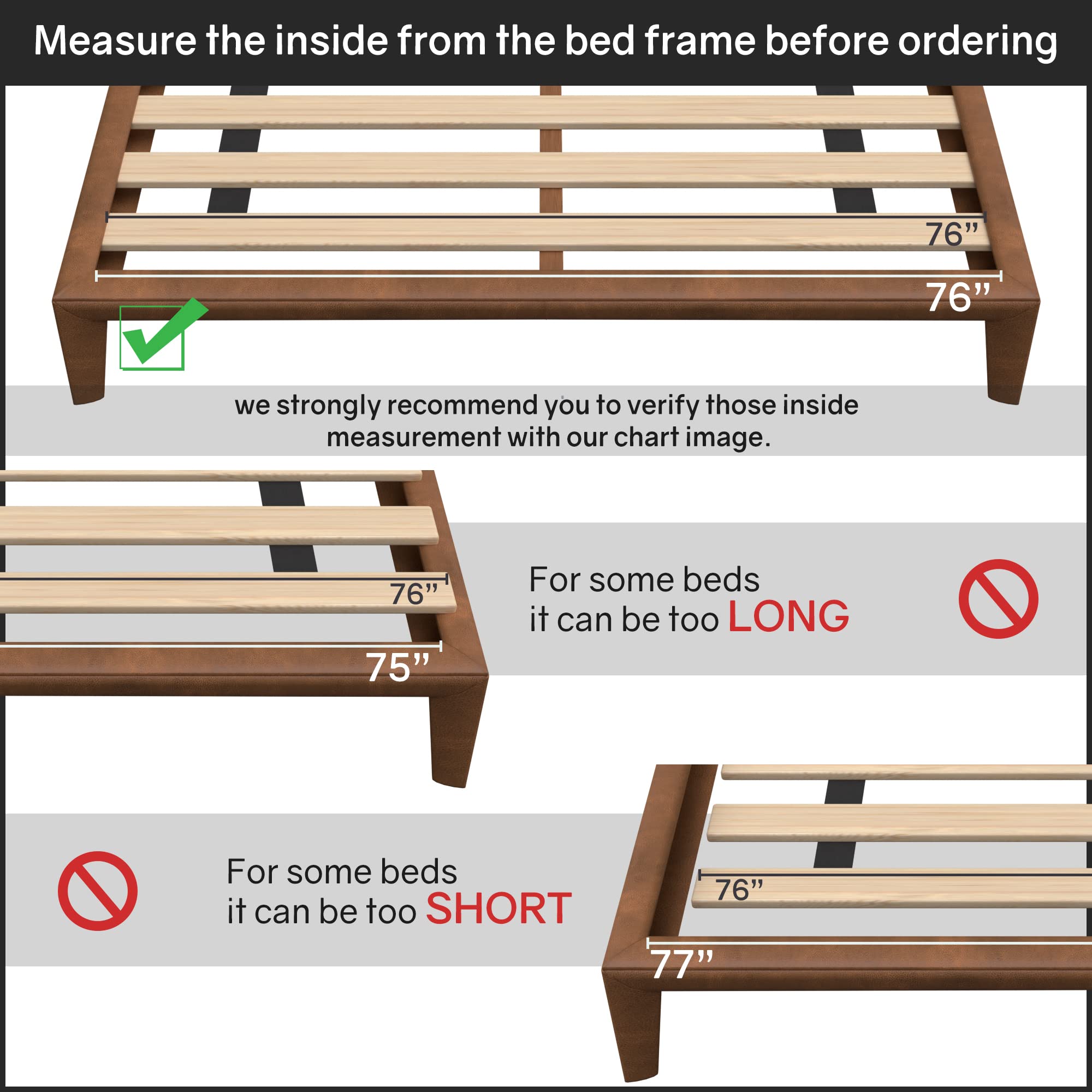 Treaton 0.68-Inch Heavy Duty Wooden Bunkie Board for King Size Bed (76