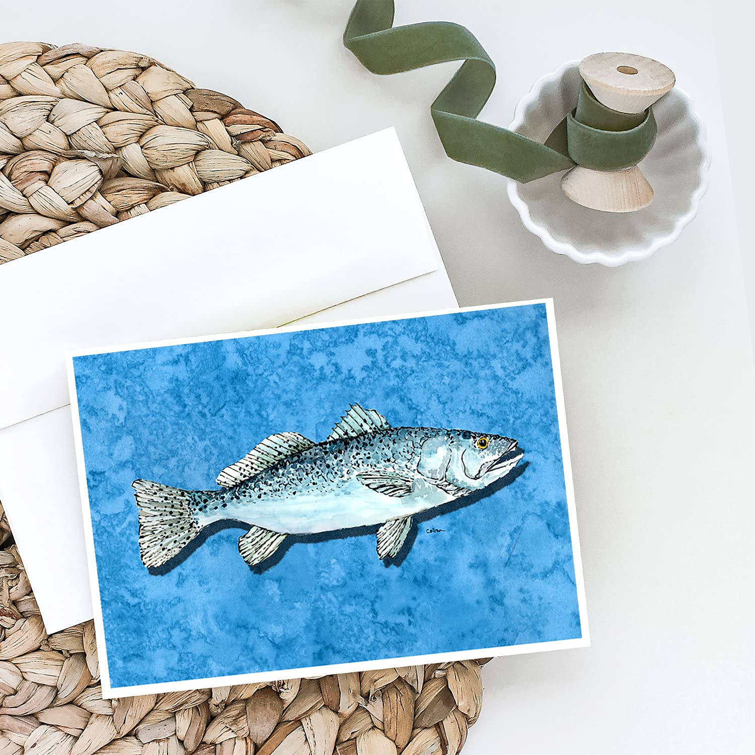 Caroline's Treasures 8770GCA7P Trout Fish Greeting Cards - Pack of 8 Blank A7 Size (5x7) Note Cards with Envelopes | Whimsical Design for Birthday, Thank You & Holiday Cards | Perfect for Fishermen & Nature Lovers