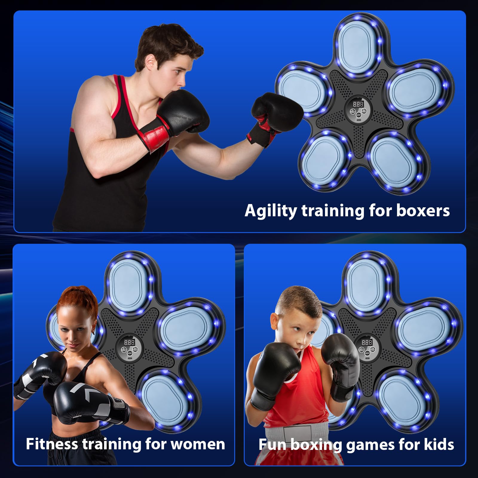 Smart Music Boxing Machine for Adults & Kids - LED Electronic Wall Mounted Training Equipment with Premium Boxing Gloves | Home Gym, Indoor Workout, Fitness Training (Black 11)