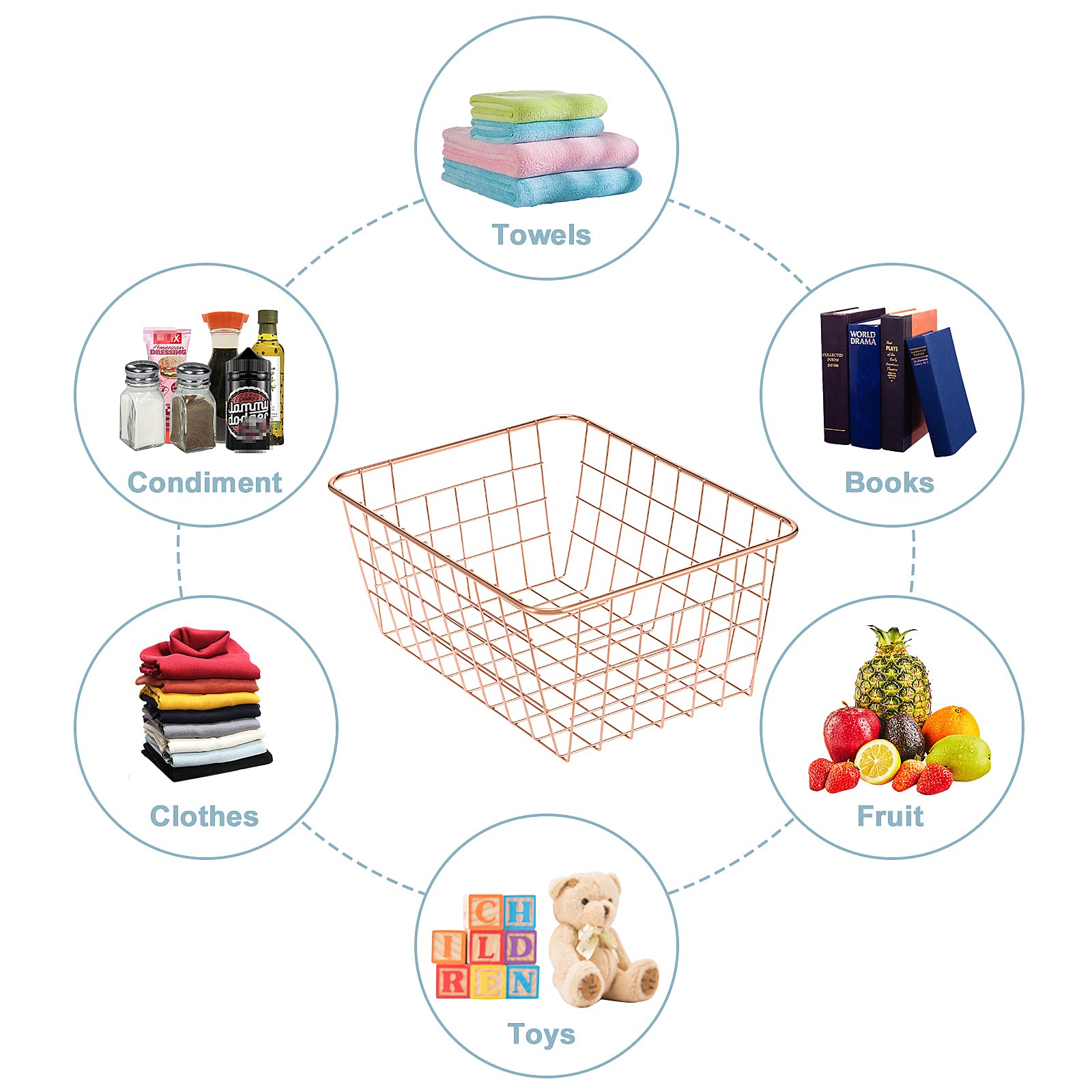 4-Pack Wire Storage Baskets - Stackable Rose Gold Kitchen & Pantry Organizers for Countertop, Laundry, Bathroom & Bedroom | Perfect for Home Organization & Space Saving