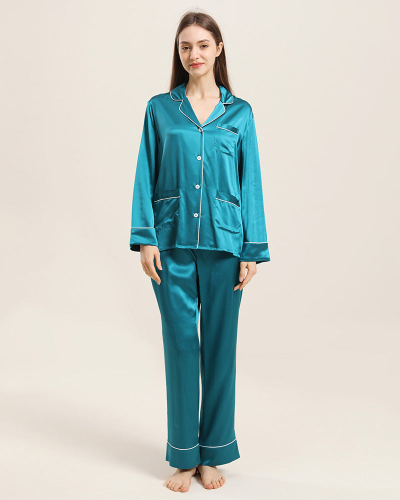 Luxury Classic Silk Pajamas for Women - Soft & Comfortable Sleepwear Set - Perfect for Nighttime Relaxation, Spa Days & Romantic Getaways