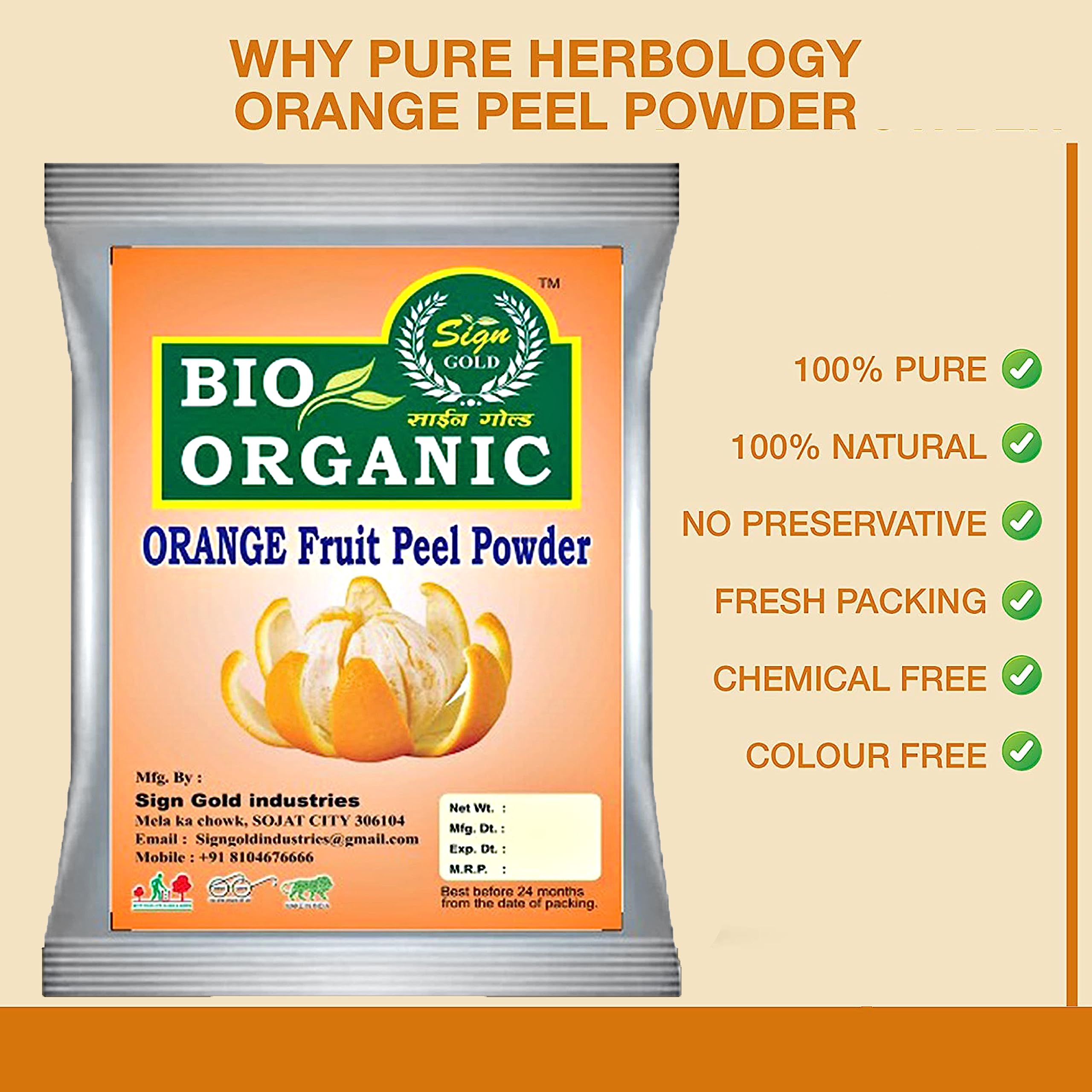Gold Orange Fruit Peel Powder for Hair & Face - Natural Skincare & Haircare Solution - DIY Face Masks & Hair Treatments