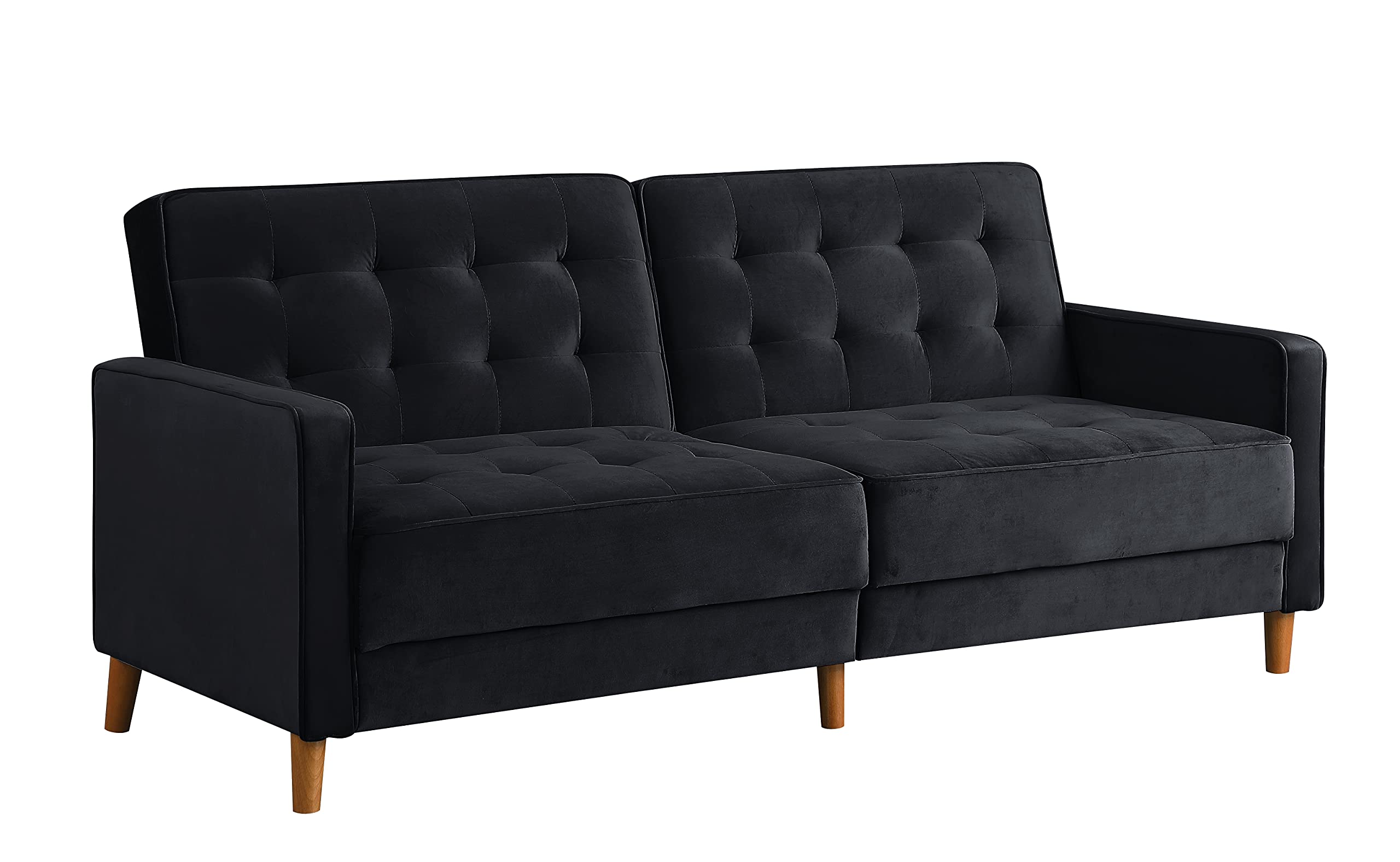 Velvet Sofa Bed - Convertible Mid Century Modern Sleeper Loveseat with Square Arms, Upholstered Recliner Couch for Small Spaces | Perfect for Home, Living Room, Studio Apartments & Guest Rooms (Black)