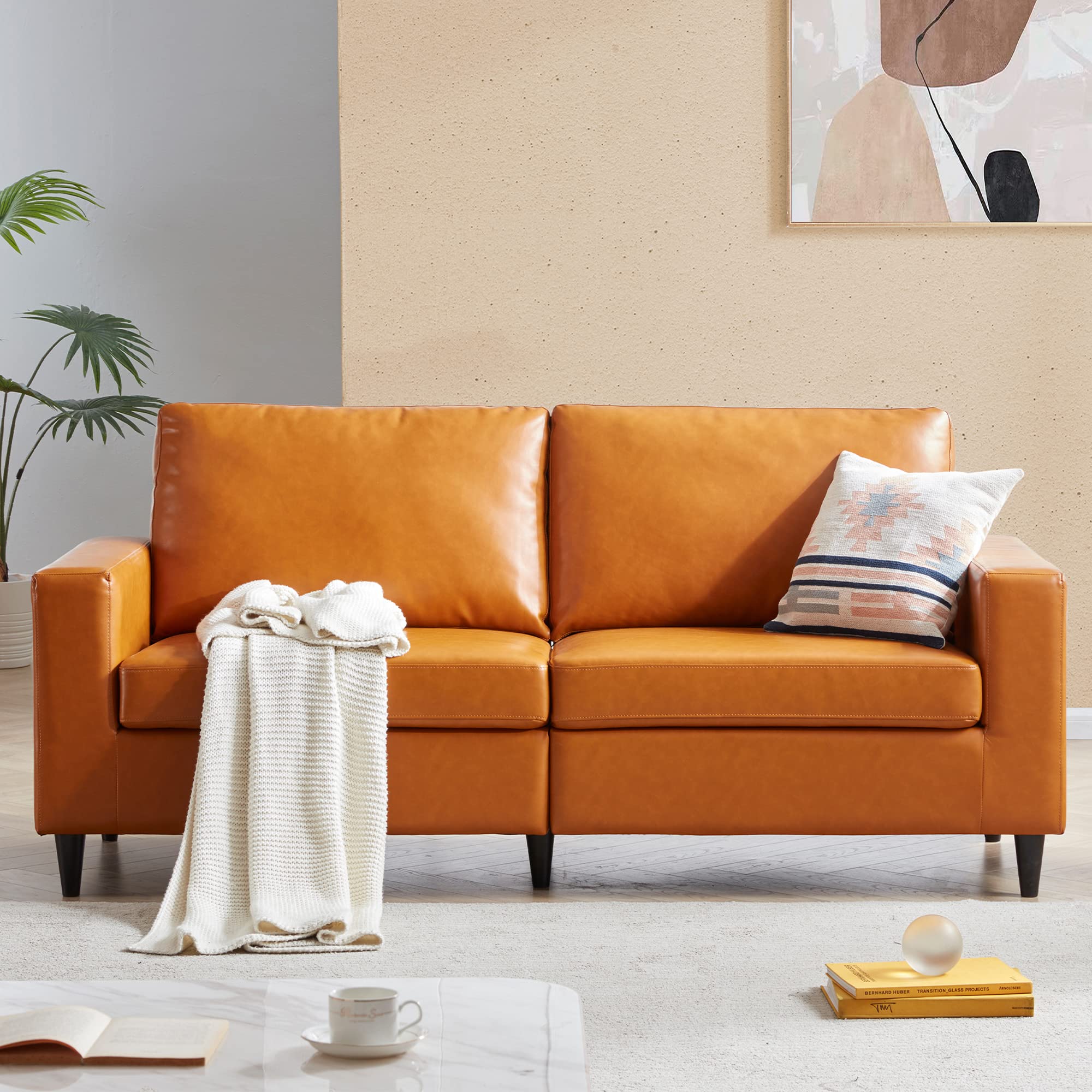 P PURLOVE 3-Seater PU Leather Upholstered Sofa Couch - Compact Sectional Sofa for Small Spaces, Living Room & Bedroom - Perfect for Apartments, Dorms & Cozy Home Decor