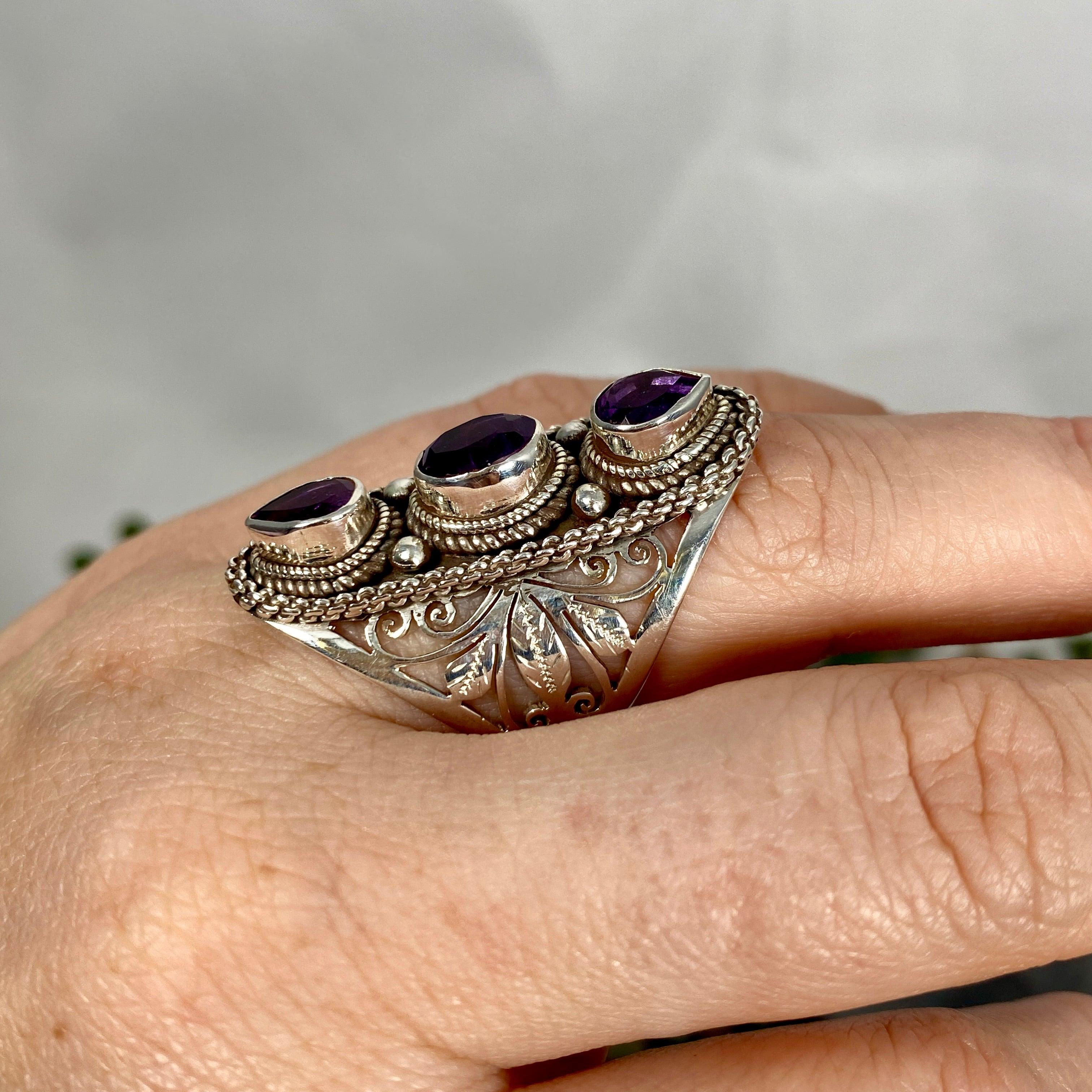 Boho Style R4058 Amethyst Multi-Stone Ring Size 7 - Elegant Bohemian Jewelry for Women, Perfect for Festivals, Weddings & Everyday Wear