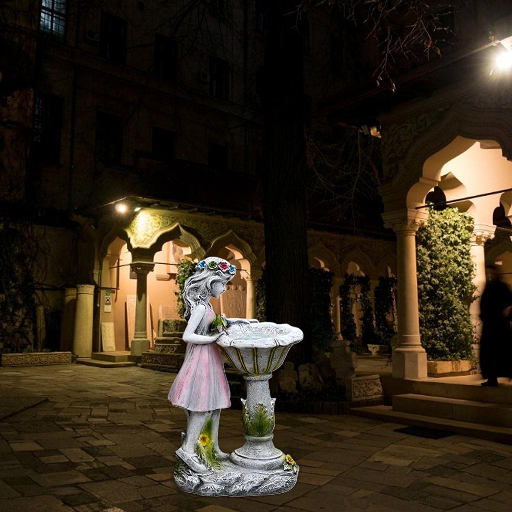 Solar Powered Fairy Garden Statue - Shiker Solar Lighted Girl Bird Bath Sculpture, Resin Angel Figurine for Outdoor Garden Decor, Small - Perfect for Patio, Yard & Fairy Garden Landscaping