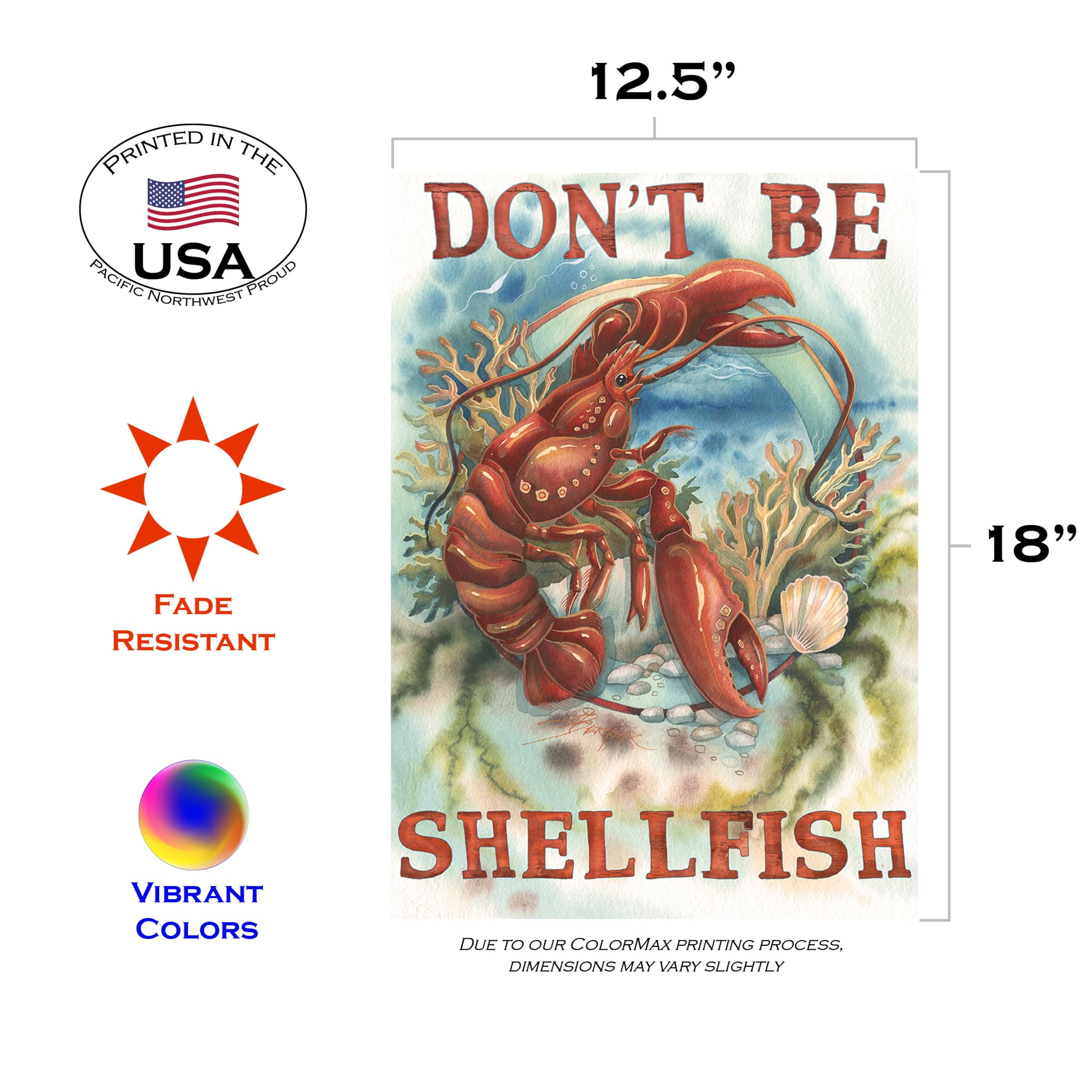 Don't Be Shellfish Funny Garden Flag - 12x18 Inch Double Sided Outdoor House Decoration, Ocean Theme Yard Flag for Porch, Lawn & Beach House Decor