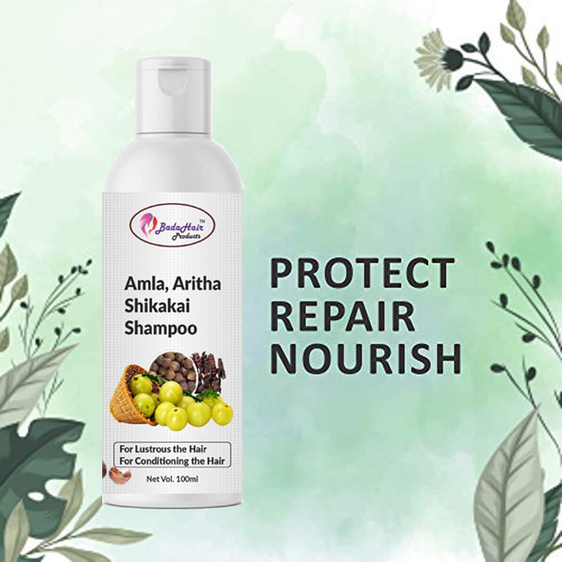 BADAHAIR® Ayurvedic Herbal Shampoo with Amla, Reetha, Shikakai & Bhringraj - Promotes Hair Growth, Prevents Hair Fall, Strengthens Roots & Follicles, Fights Dandruff - 200ml - Perfect for Daily Hair Care & Scalp Nourishment