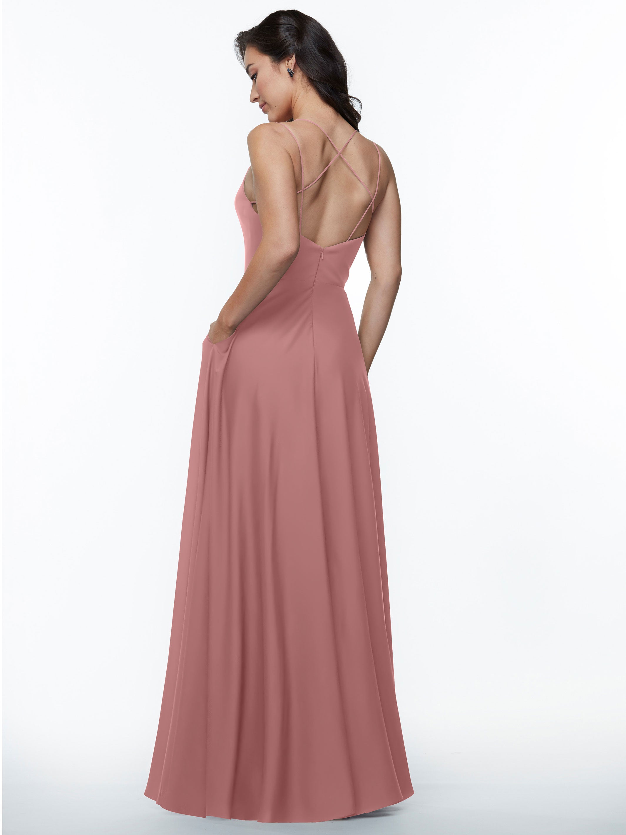 Elegant 83024 Stretch Chiffon A-Line Bridesmaid Dress with Pockets - Perfect for Weddings, Parties & Formal Events - Comfortable & Stylish Plus Size Option Available