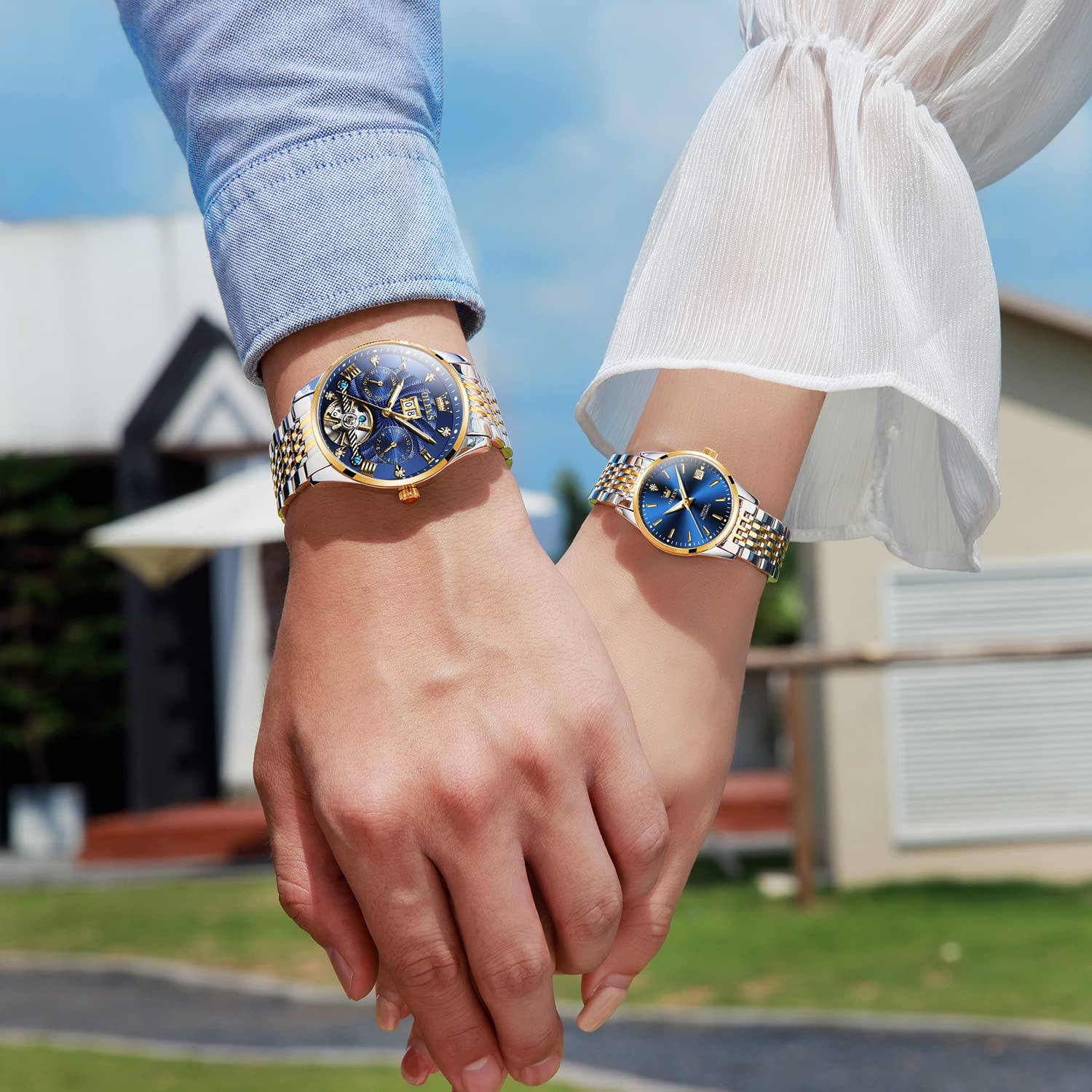 OLEVS Automatic Mechanical Self-Winding Couple Watches Set - His and Hers Matching Dress Watches for Anniversary, Wedding & Romantic Gifts | Perfect for Date Nights, Special Occasions & Luxury Fashion Accessories